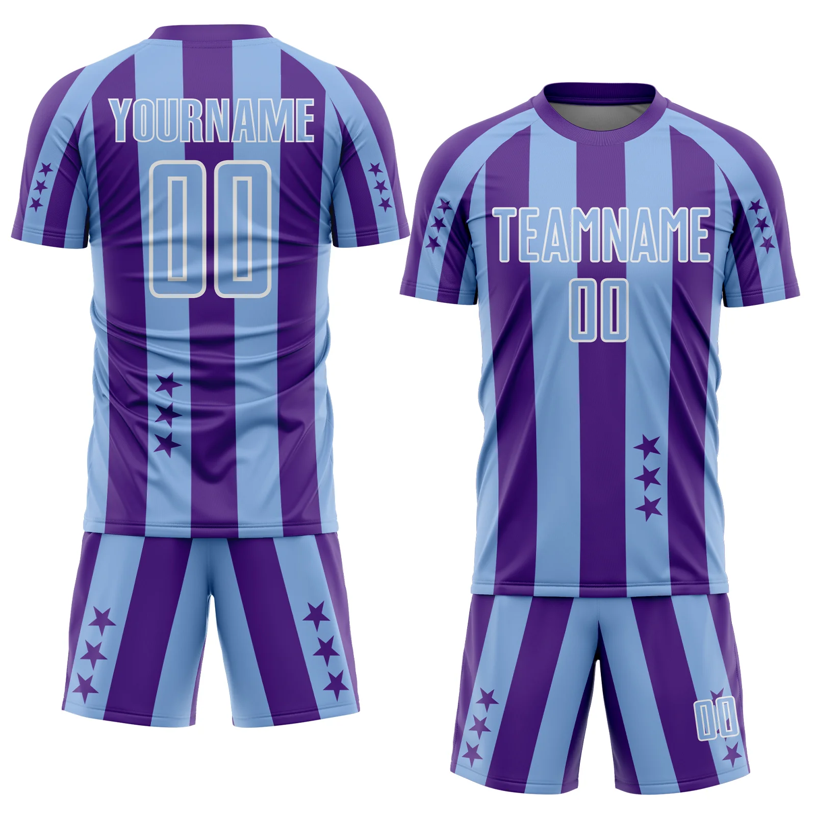 Custom Purple Light Blue-White Stars And Stripes Sports Sublimation Soccer Uniform Jersey - Image 2
