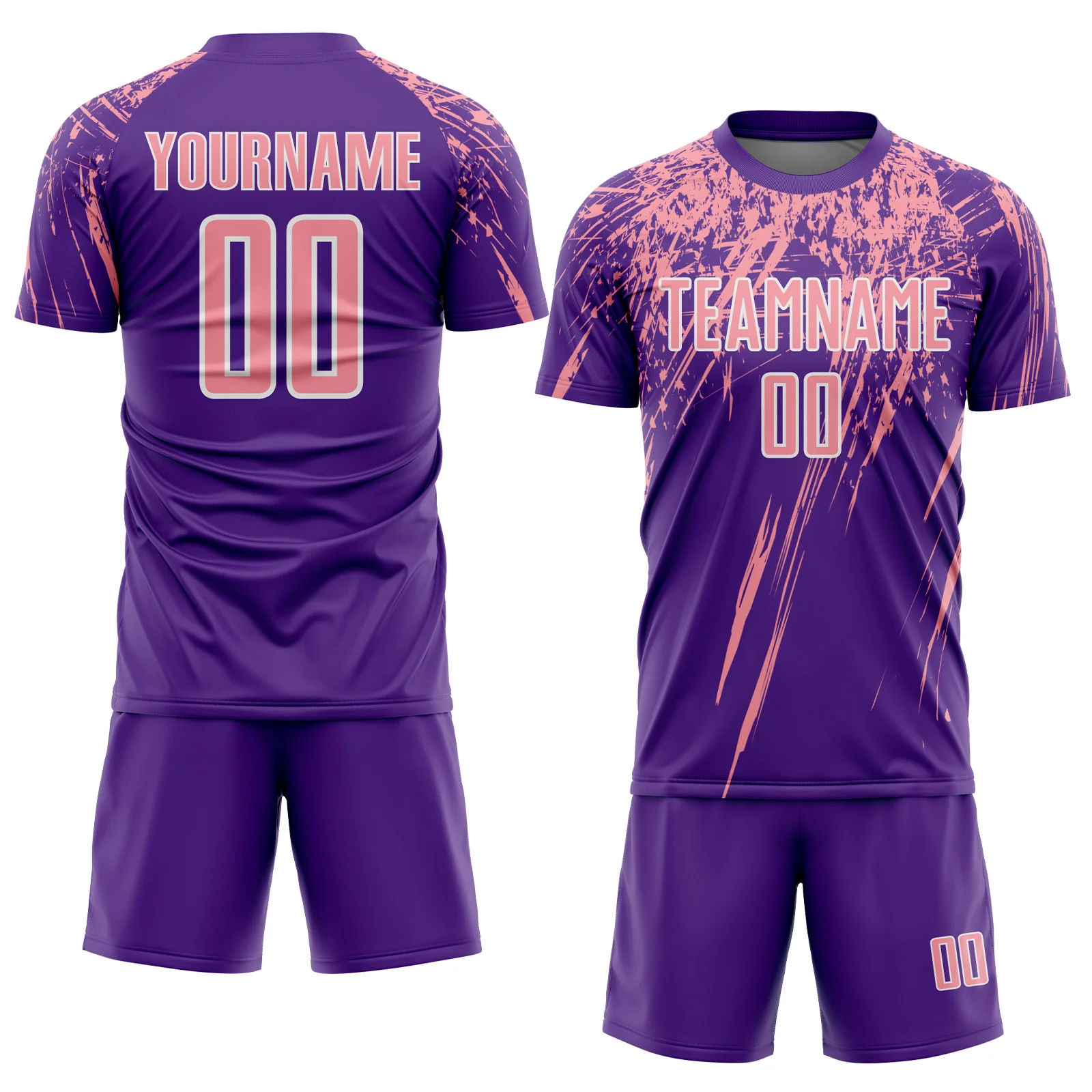 Custom Purple Medium Pink-White Splash Sports Sublimation Soccer Uniform Jersey - Image 2