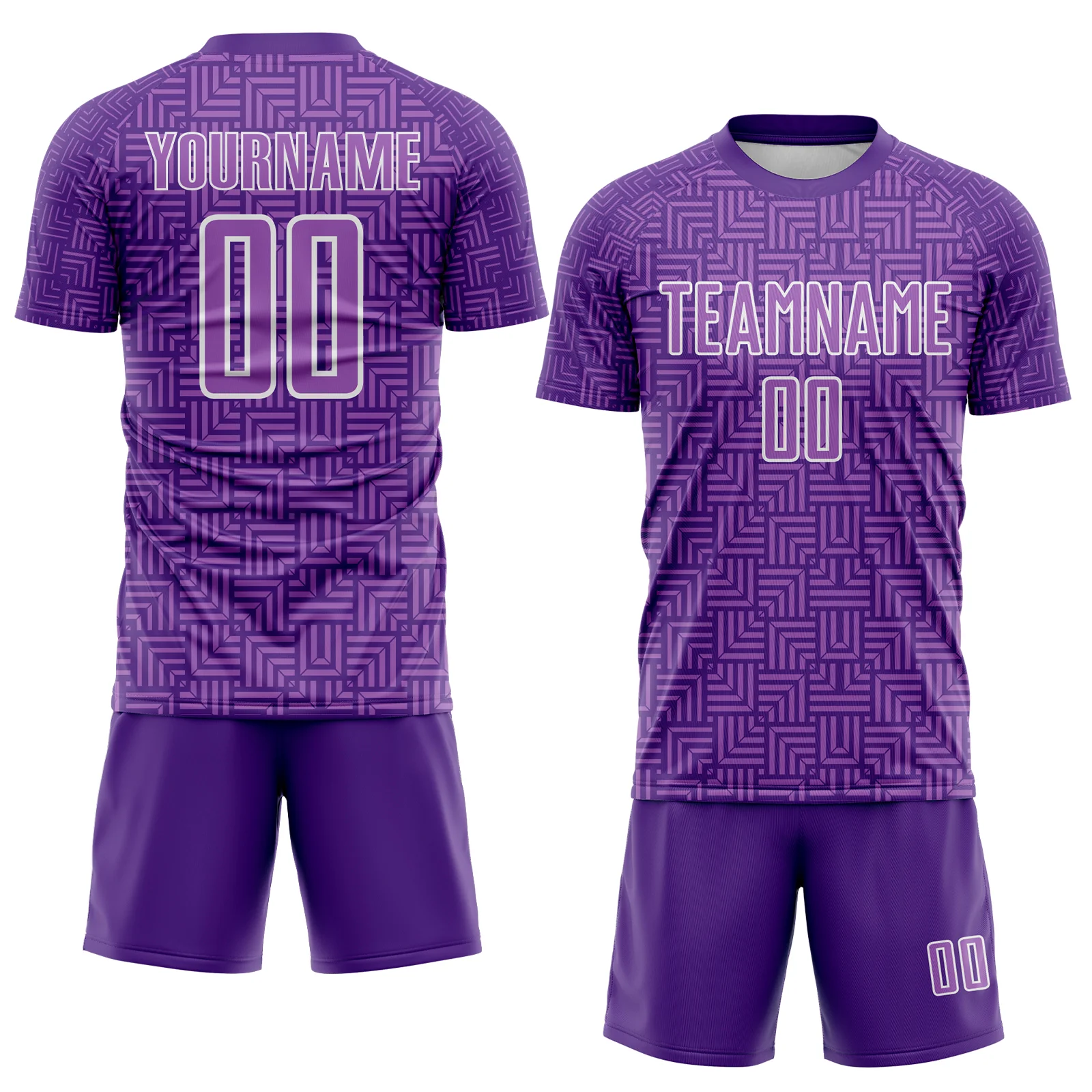 Custom Purple Medium Purple-White Geometric Maze Interlocking Square Sports Sublimation Soccer Uniform Jersey - Image 2