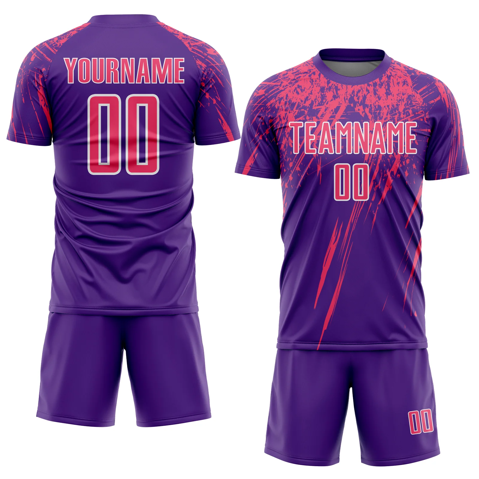 Custom Purple Neon Pink-White Splash Sports Sublimation Soccer Uniform Jersey - Image 2