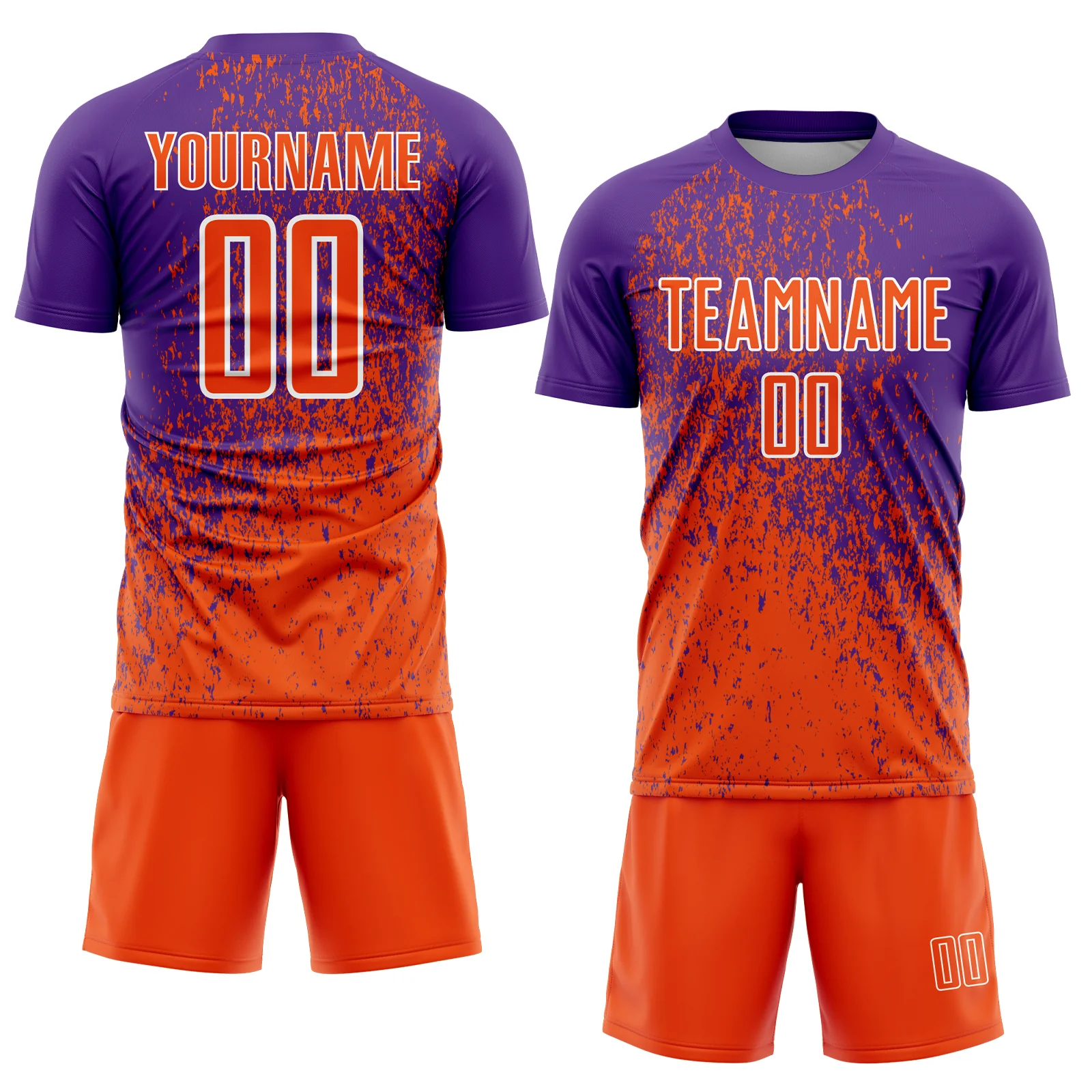 Custom Purple Orange-White Abstract Fragment Art Sublimation Soccer Uniform Jersey - Image 2