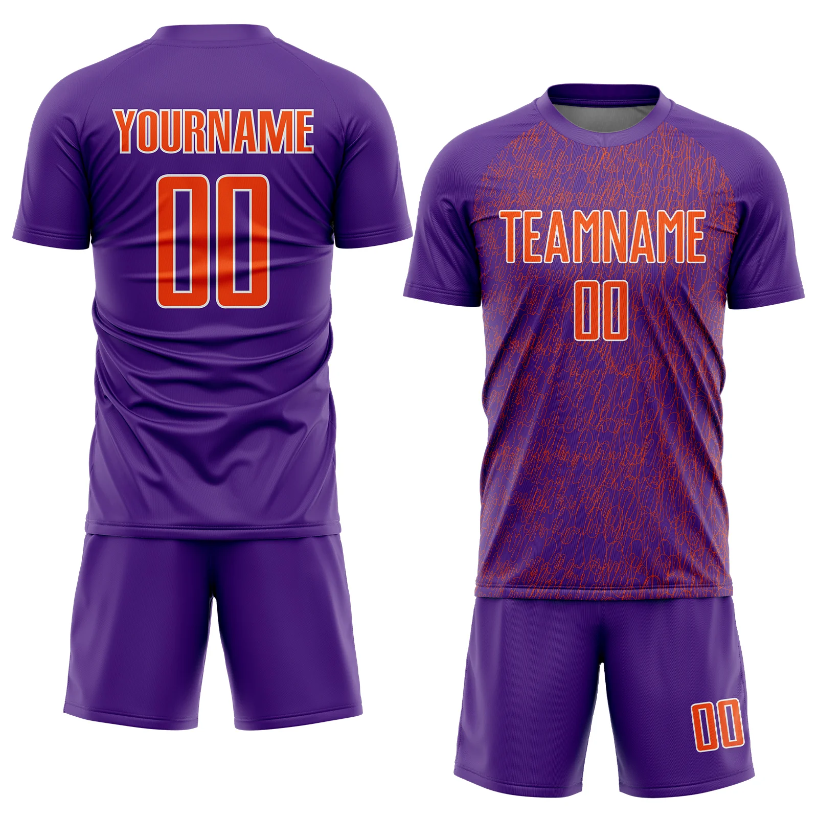 Custom Purple Orange-White Abstract Scribble Curve Line Pattern Sports Sublimation Soccer Uniform Jersey - Image 2
