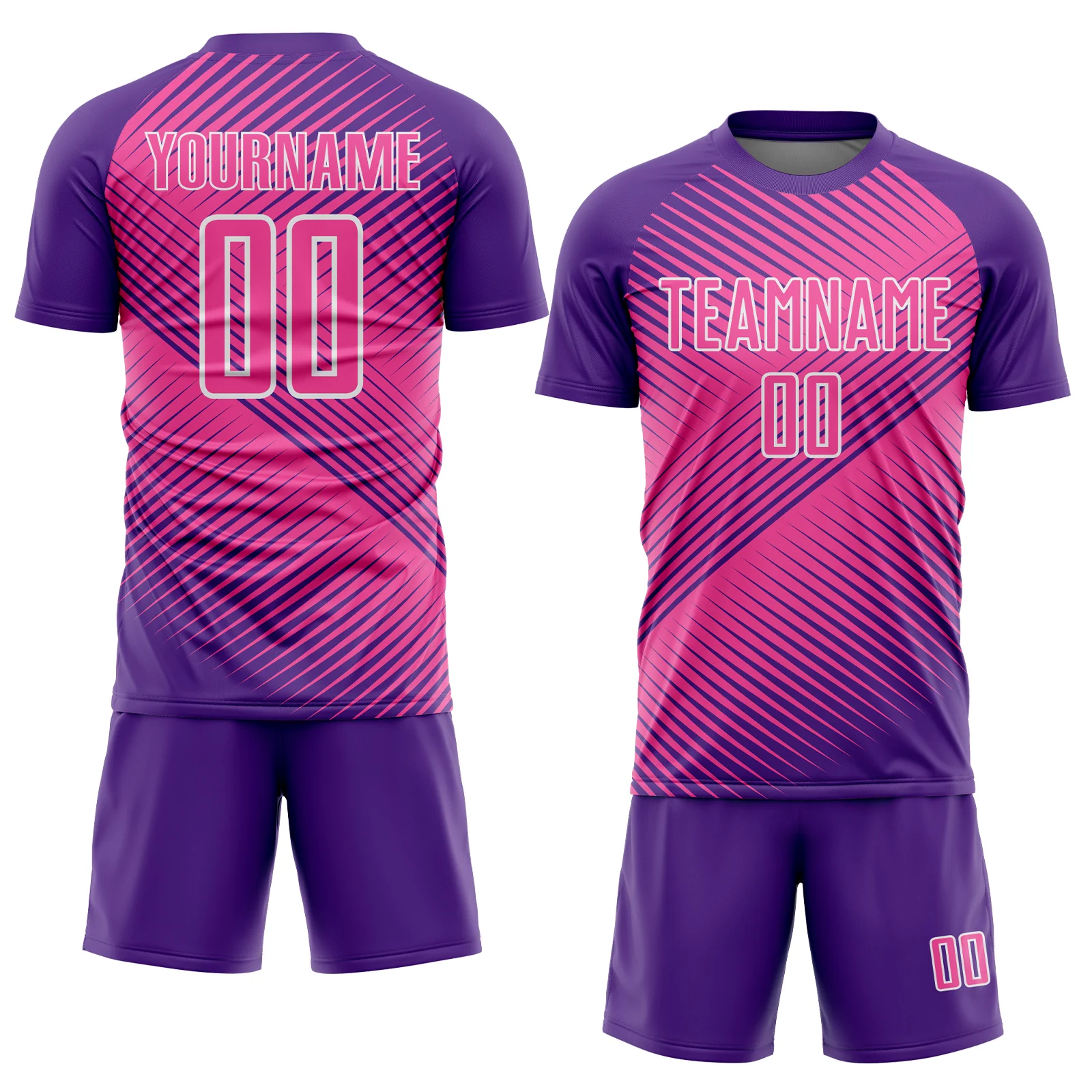 Custom Purple Pink-White Line Sublimation Soccer Uniform Jersey - Image 2