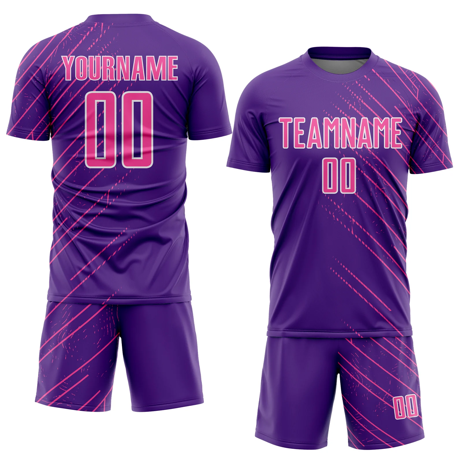 Custom Purple Pink-White Lines Sports Sublimation Soccer Uniform Jersey - Image 2