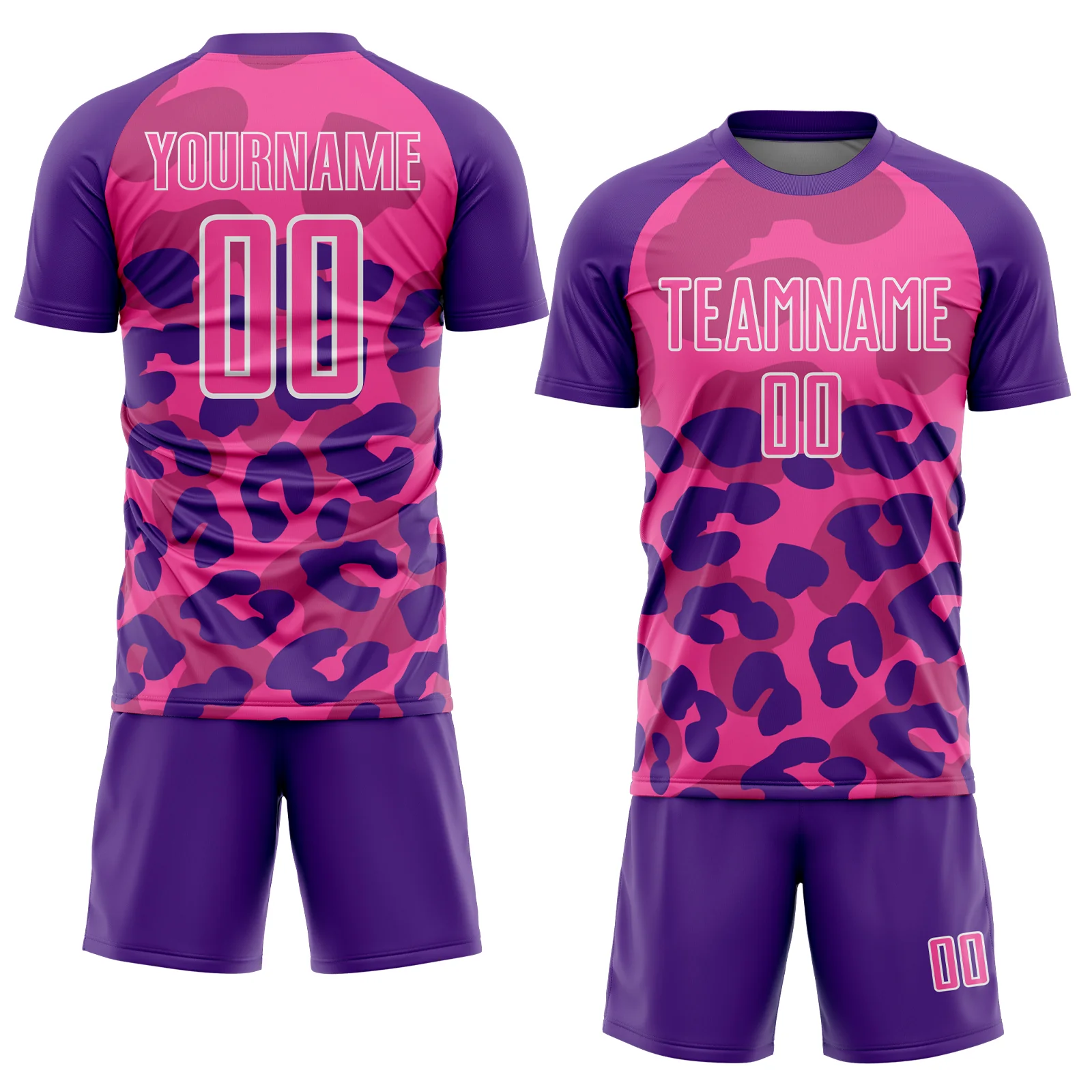 Custom Purple Pink-White Animal Leopard Print Sports Sublimation Soccer Uniform Jersey - Image 2