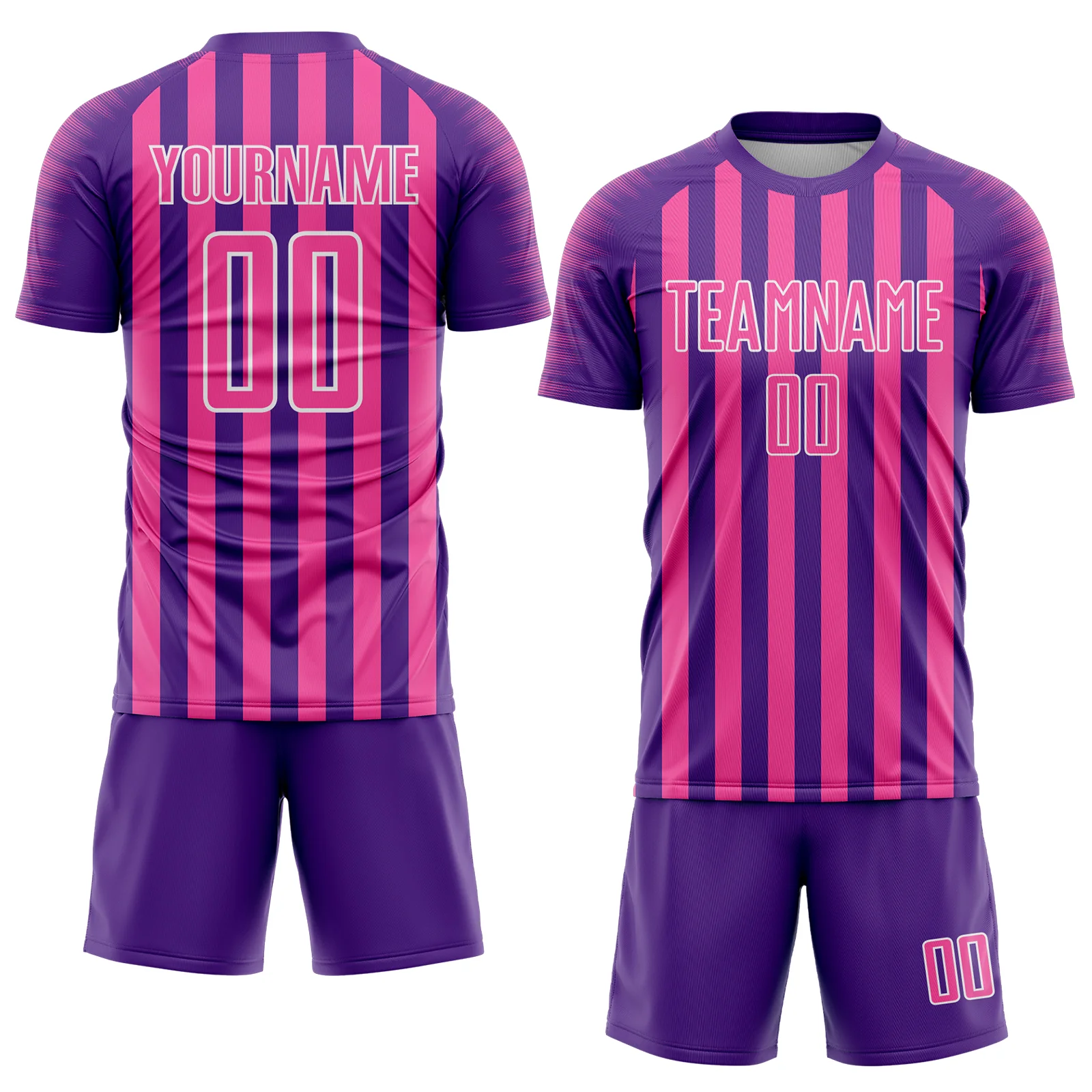 Custom Purple Pink-White Stripe Sports Sublimation Soccer Uniform Jersey - Image 2