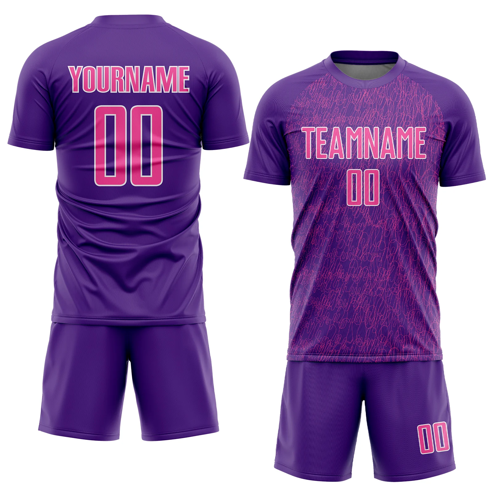 Custom Purple Pink-White Abstract Scribble Curve Line Pattern Sports Sublimation Soccer Uniform Jersey - Image 2