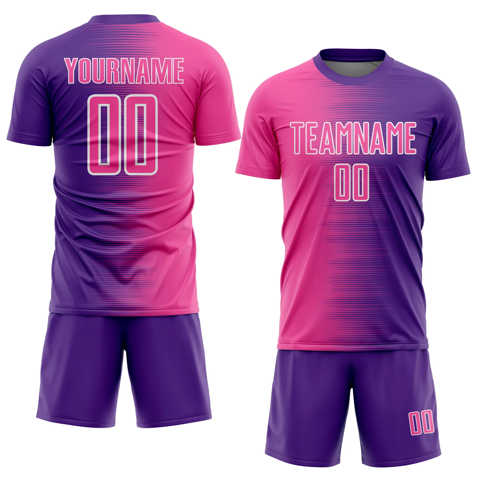 Custom Purple Pink-White Gradient Line Sublimation Soccer Uniform Jersey - Image 2