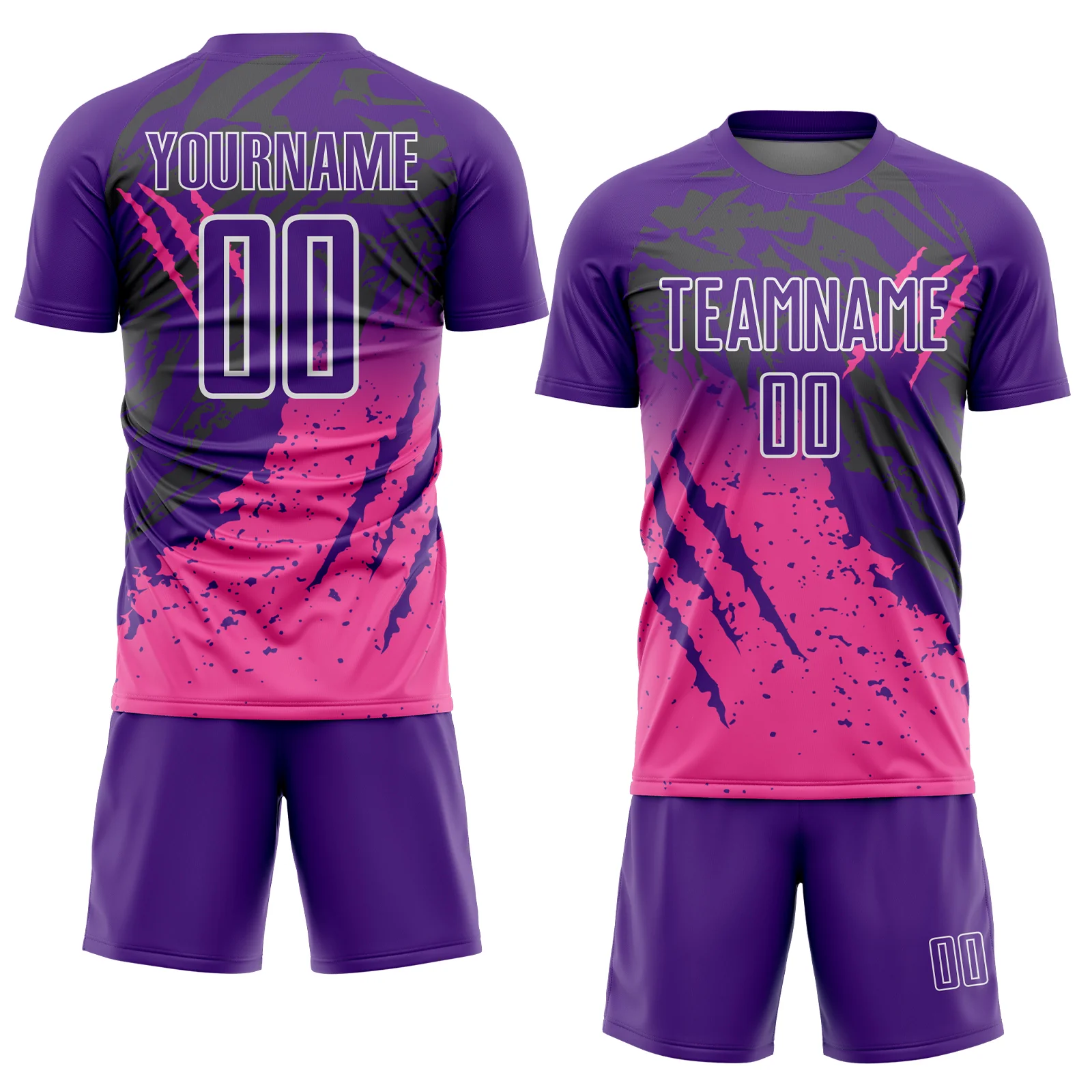Custom Purple White-Pink Gradient Claw Mark Splatter Sports Sublimation Soccer Uniform Jersey - Image 2