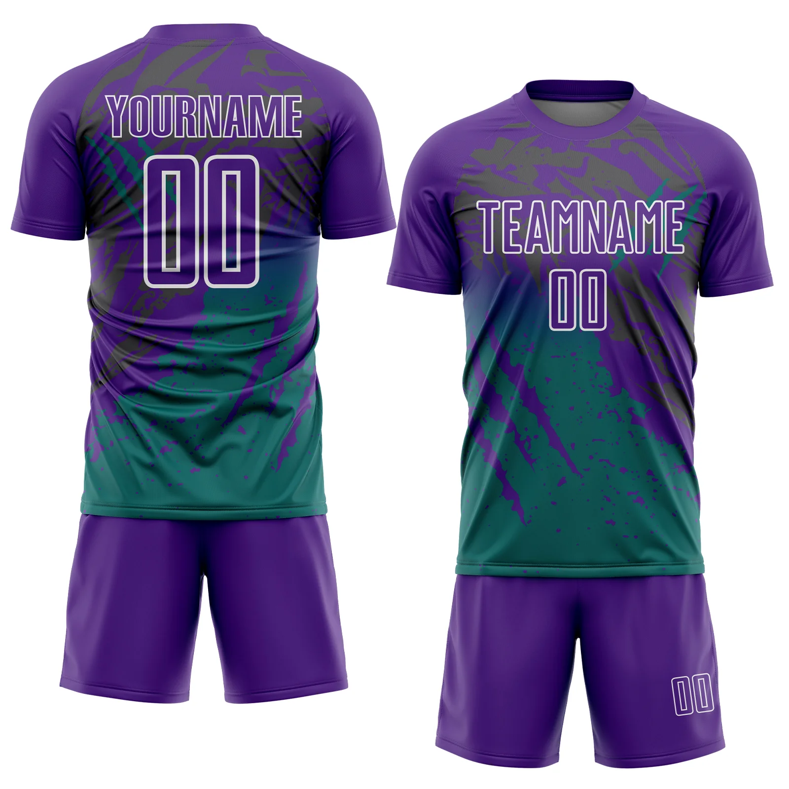 Custom Purple White-Teal Gradient Claw Mark Splatter Sports Sublimation Soccer Uniform Jersey - Image 2