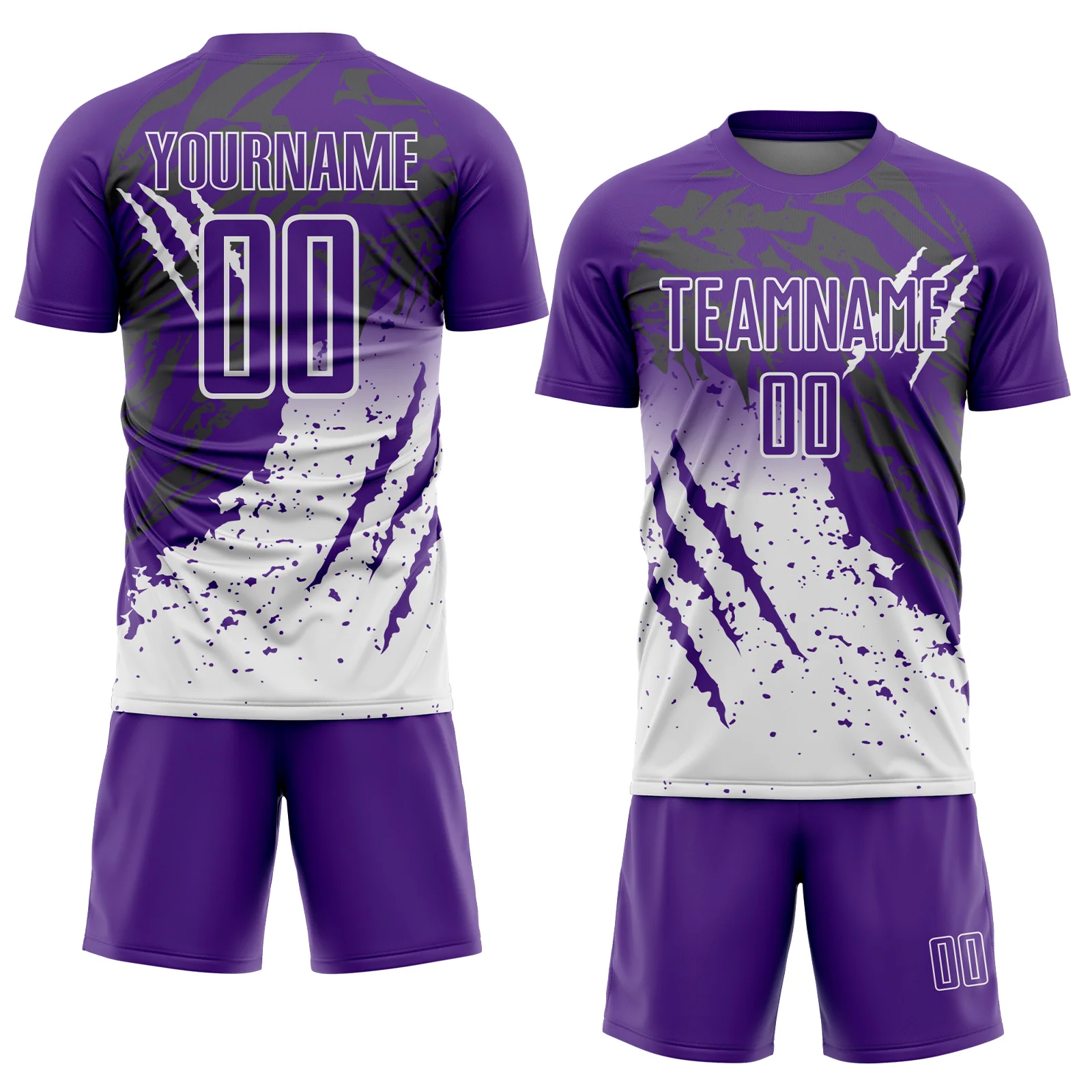 Custom Purple White Gradient Claw Mark Splatter Sports Sublimation Soccer Uniform Jersey - Image 2