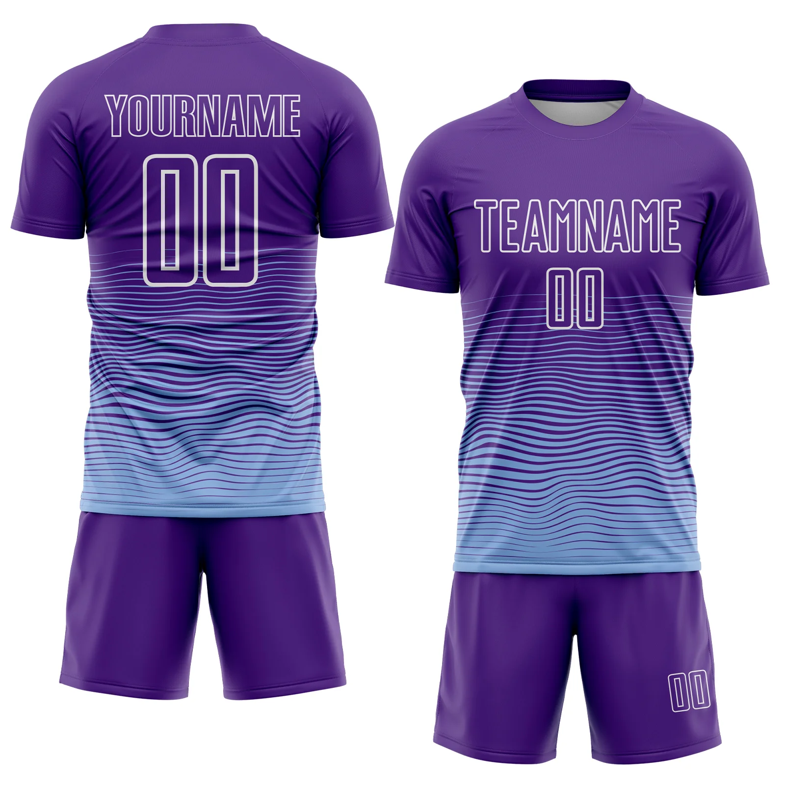 Custom Purple White-Light Blue Gradient Wave Line Sports Sublimation Soccer Uniform Jersey - Image 2