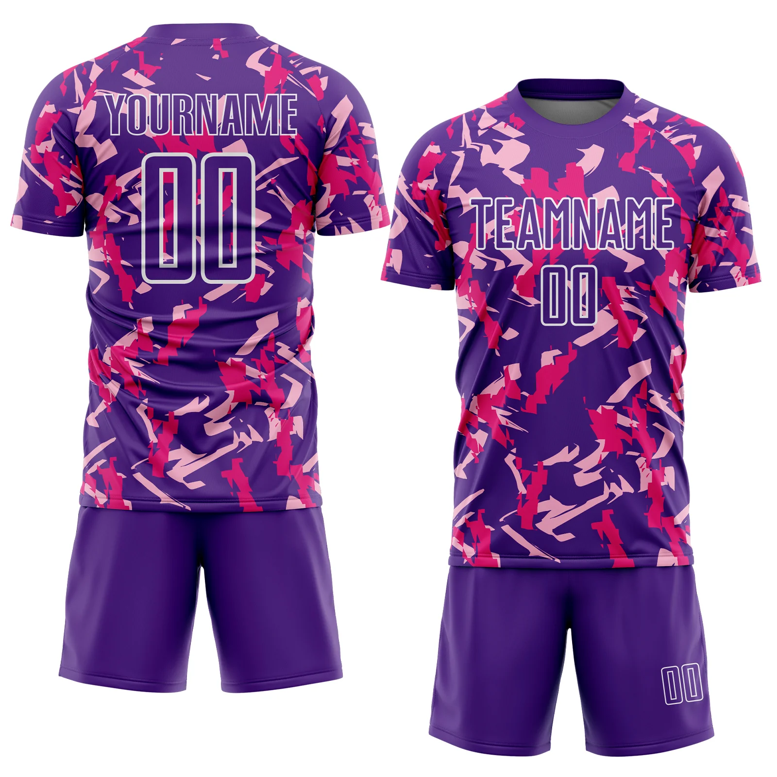 Custom Purple White-Pink Geometric Camo Fragment Sports Sublimation Soccer Uniform Jersey - Image 2