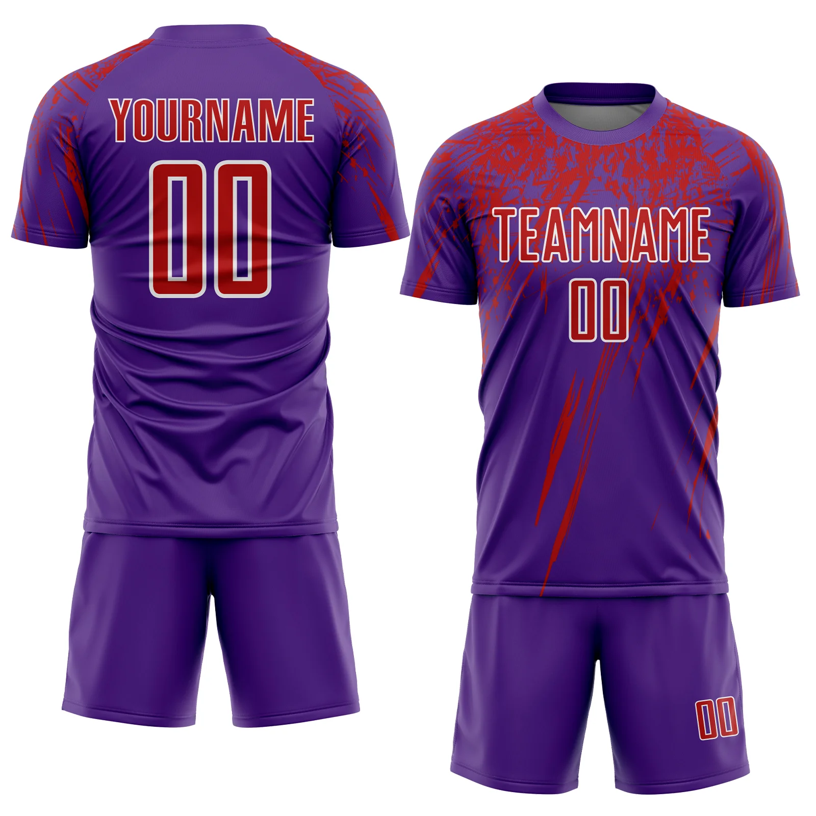 Custom Purple Red-White Splash Sports Sublimation Soccer Uniform Jersey - Image 2