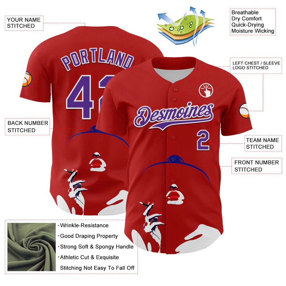 Custom Red Purple-White 3D Nikita Fraser Soiree Authentic Baseball Jersey - Image 3