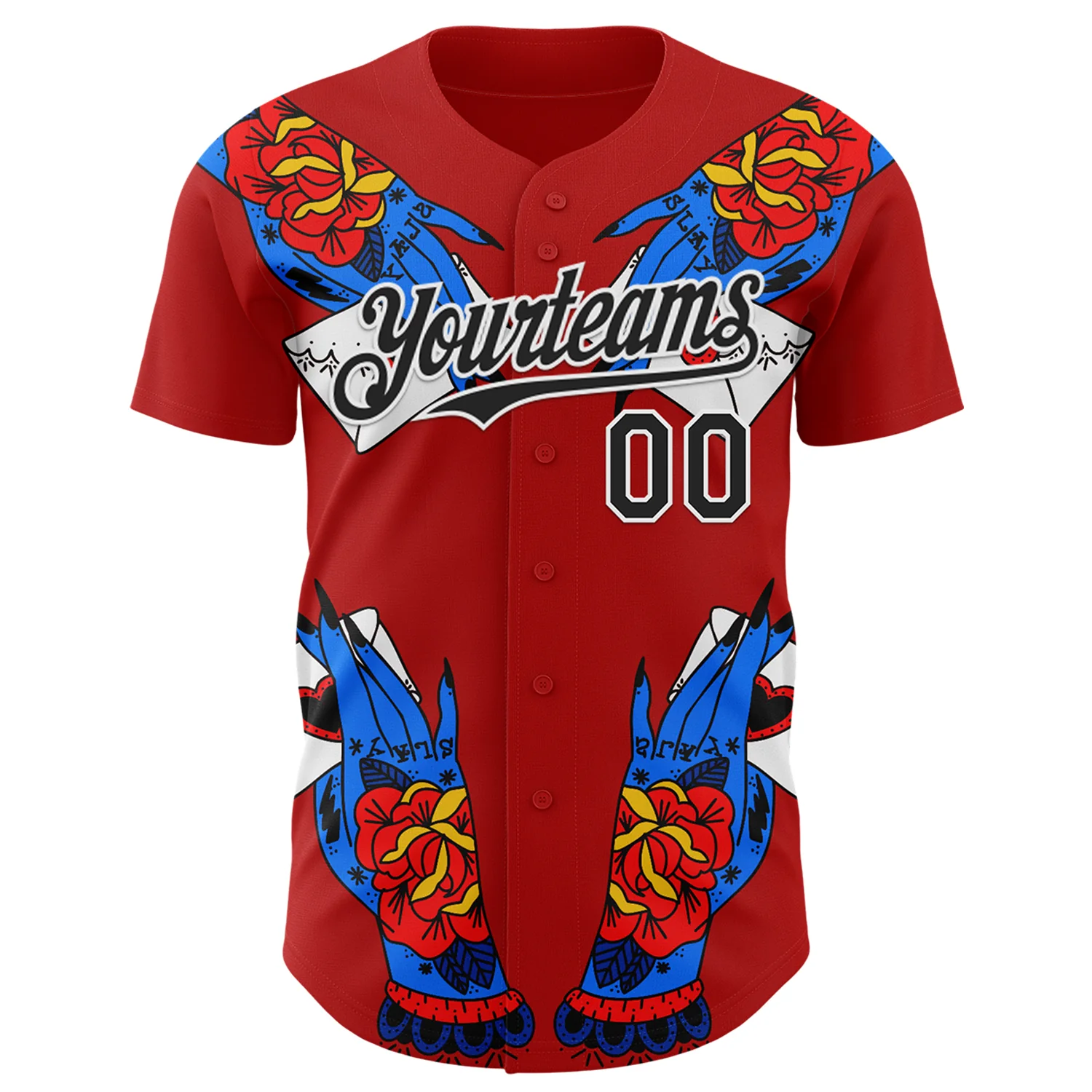 Custom Red Black-White 3D Alexandra Ramirez Tattoo Hand Street Art Authentic Baseball Jersey - Image 2