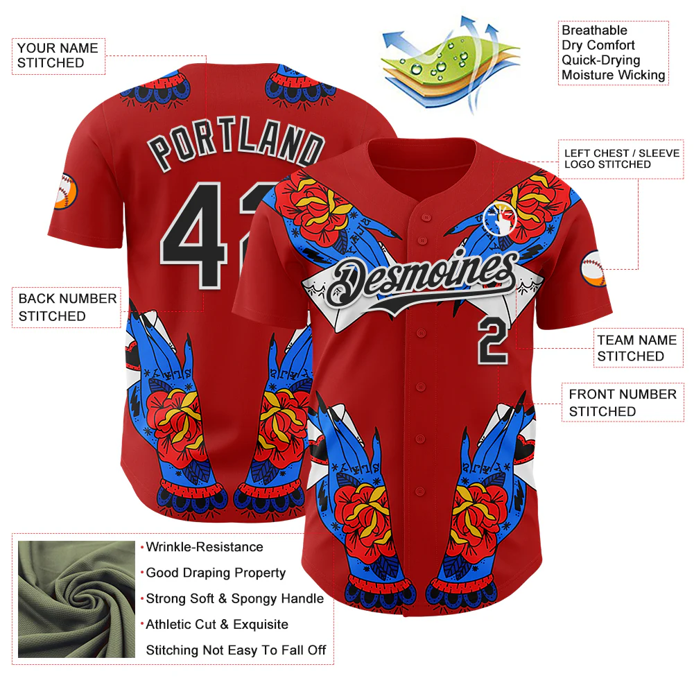 Custom Red Black-White 3D Alexandra Ramirez Tattoo Hand Street Art Authentic Baseball Jersey - Image 3