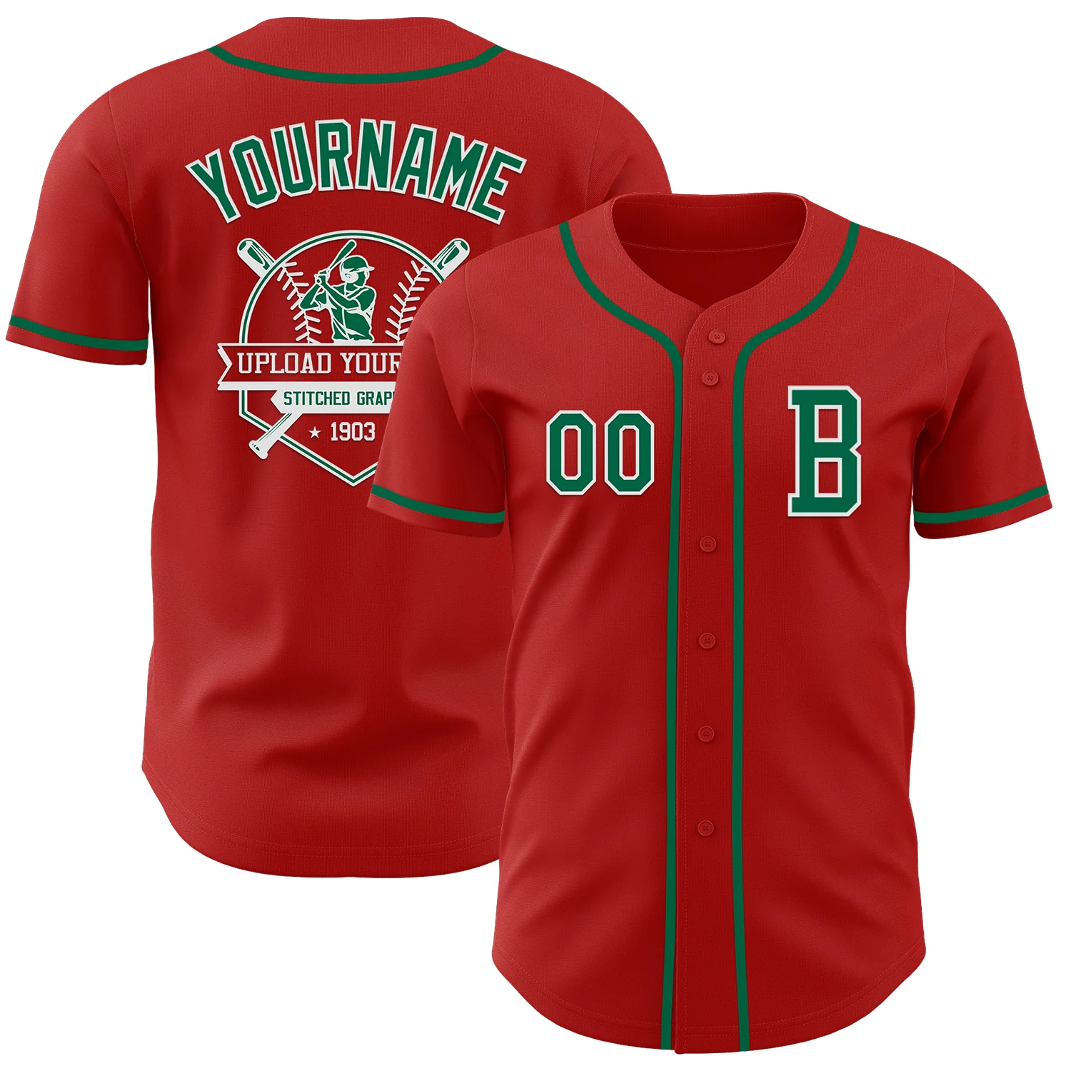 Custom Red Kelly Green-White Authentic Baseball Jersey - Image 5