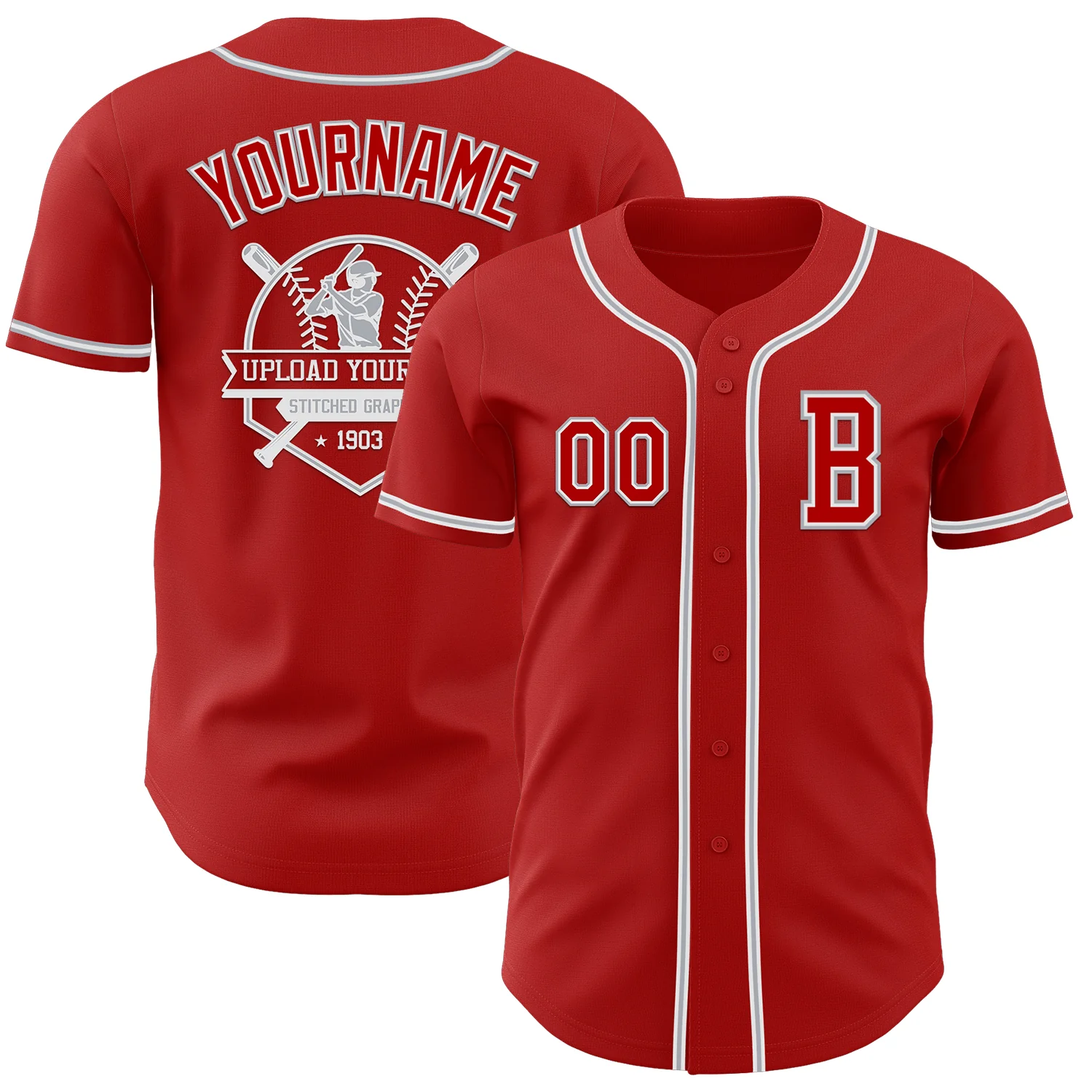 Custom Red White-Gray Authentic Baseball Jersey - Image 5