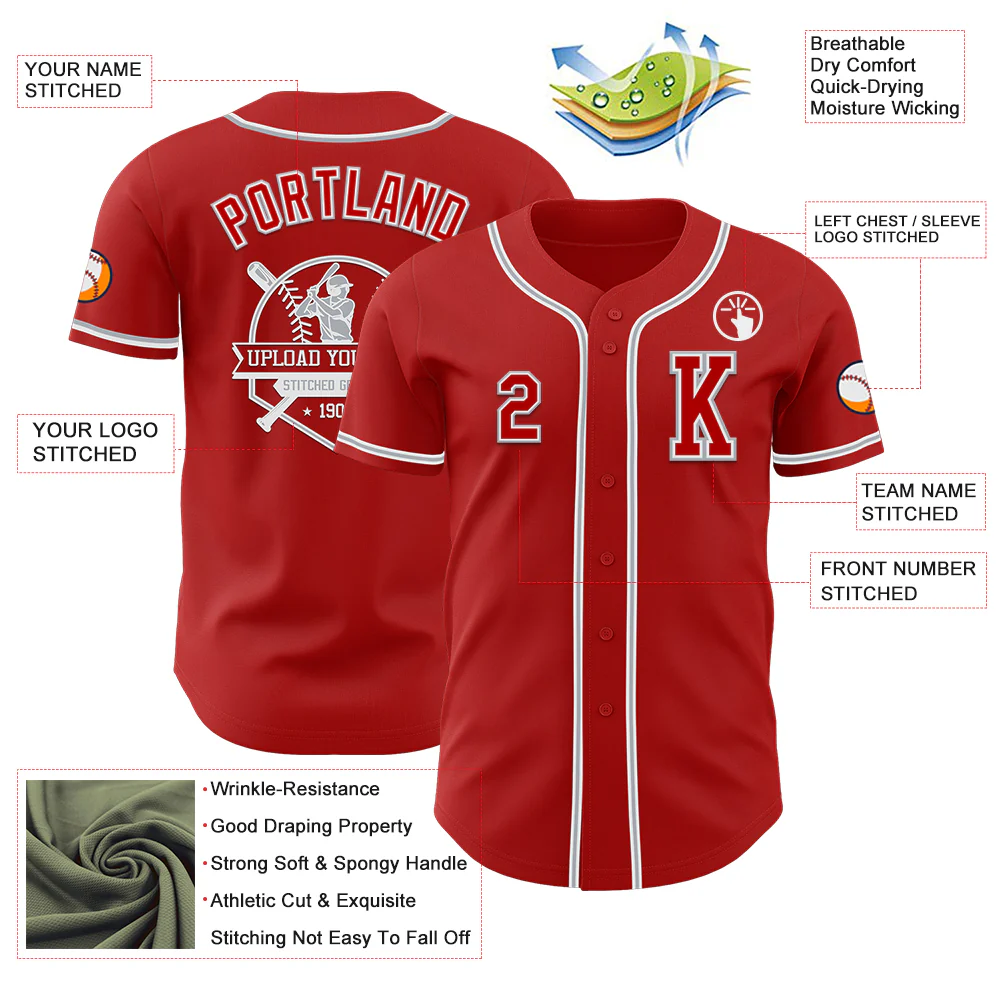 Custom Red White-Gray Authentic Baseball Jersey - Image 6