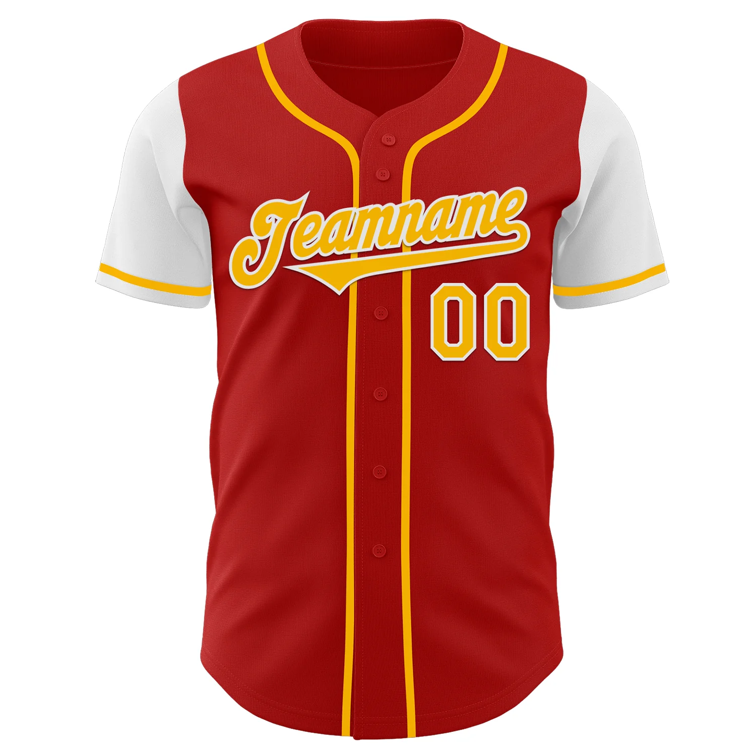 Custom Red Gold-White Authentic Two Tone Baseball Jersey - Image 2