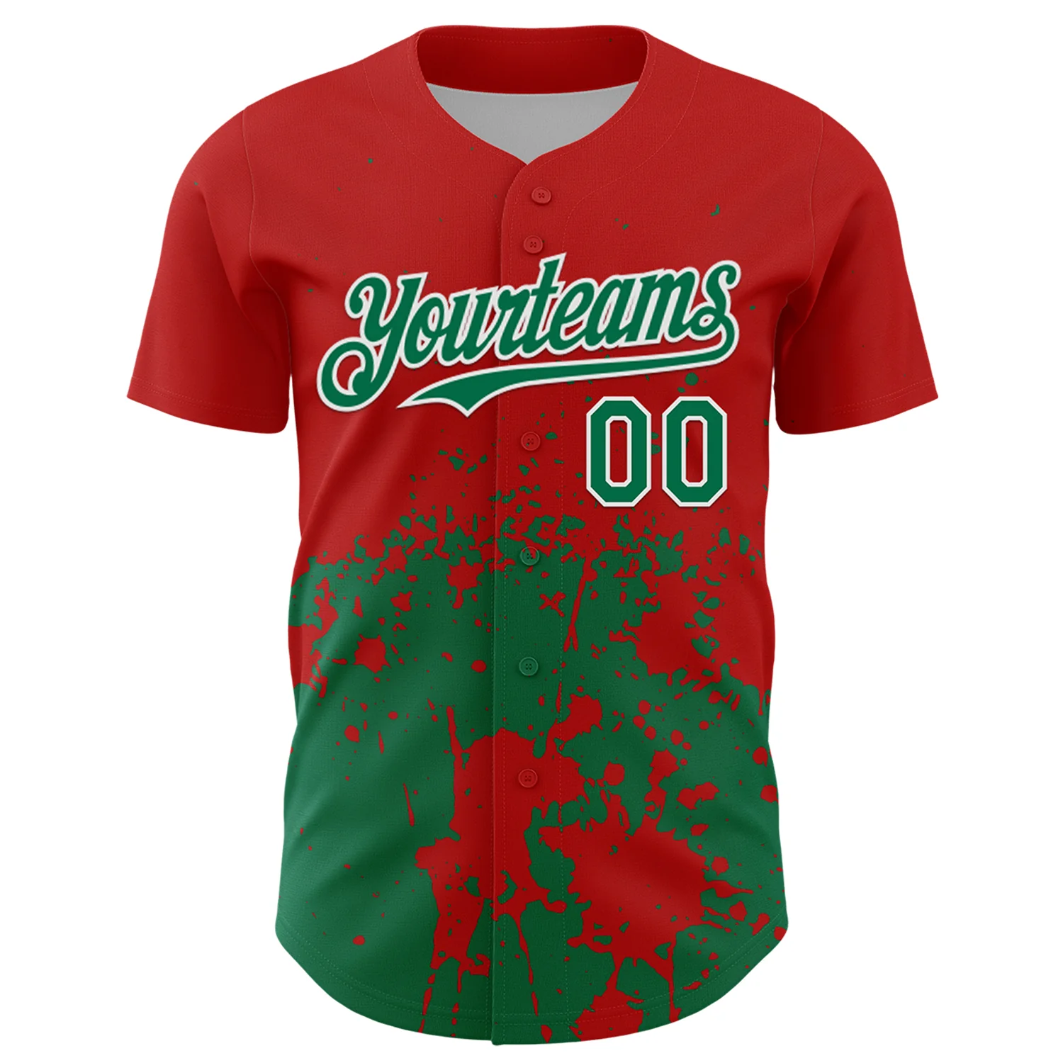 Custom Red Kelly Green-White Abstract Splatter Grunge Authentic Baseball Jersey - Image 2