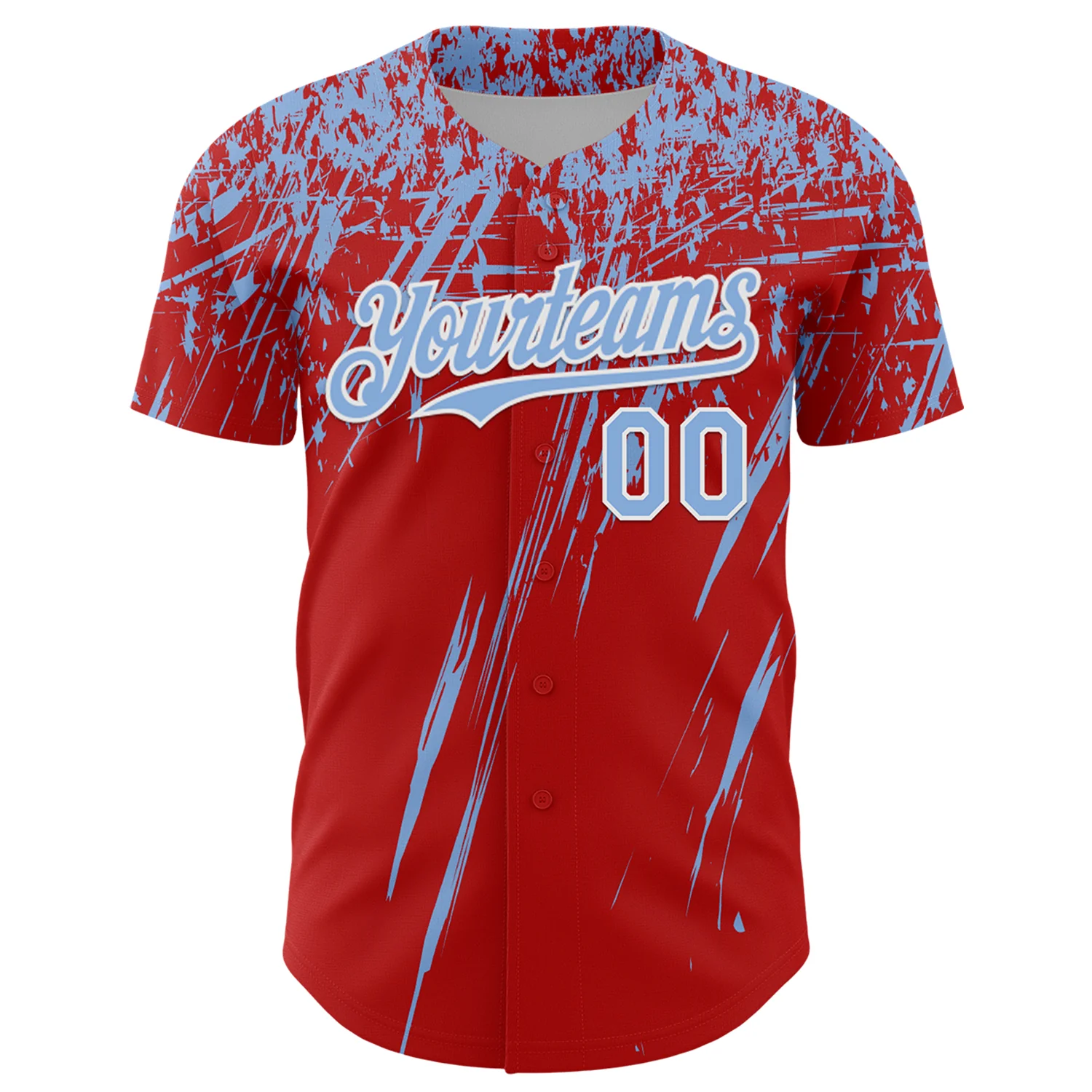 Custom Red Light Blue-White Distressed Scratch Brush Stroke Authentic Baseball Jersey - Image 2