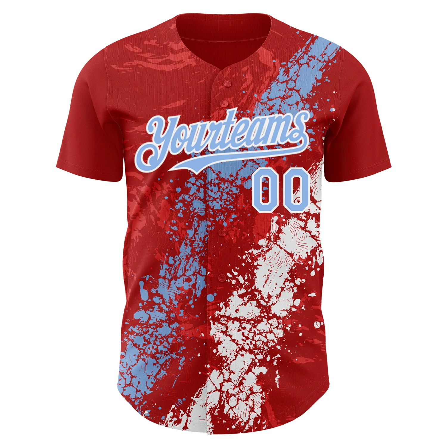 Custom Red Light Blue-White Splash Authentic Baseball Jersey - Image 2