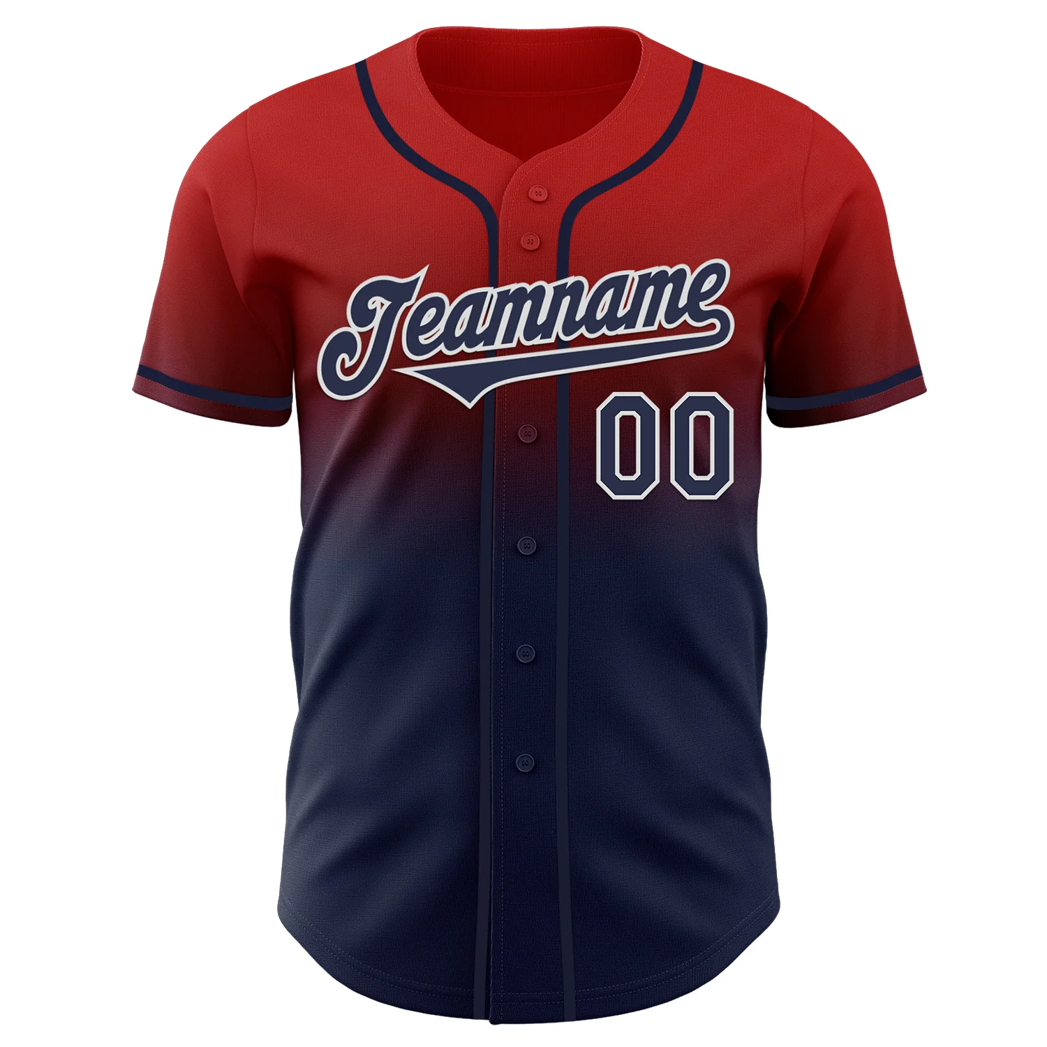 Custom Red Navy-White Authentic Fade Fashion Baseball Jersey - Image 2