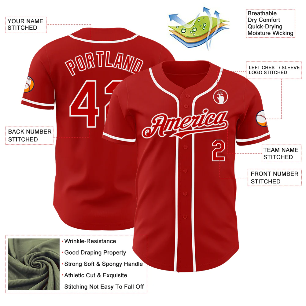 Custom Red White Authentic Baseball Jersey - Image 3