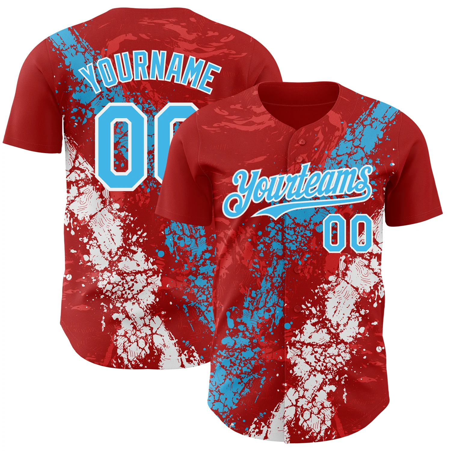Custom Red Sky Blue-White Splash Authentic Baseball Jersey