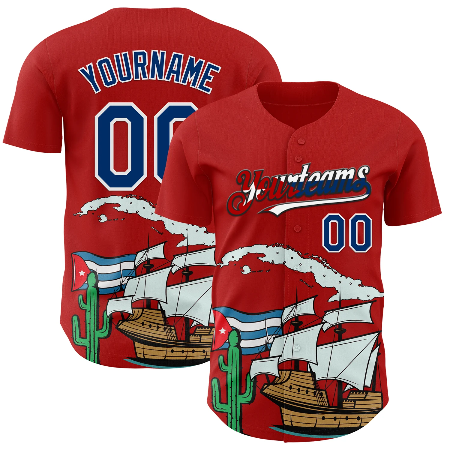 Custom Red US Navy Blue White Cuban Flag-Black 3D Cuba Authentic Baseball Jersey