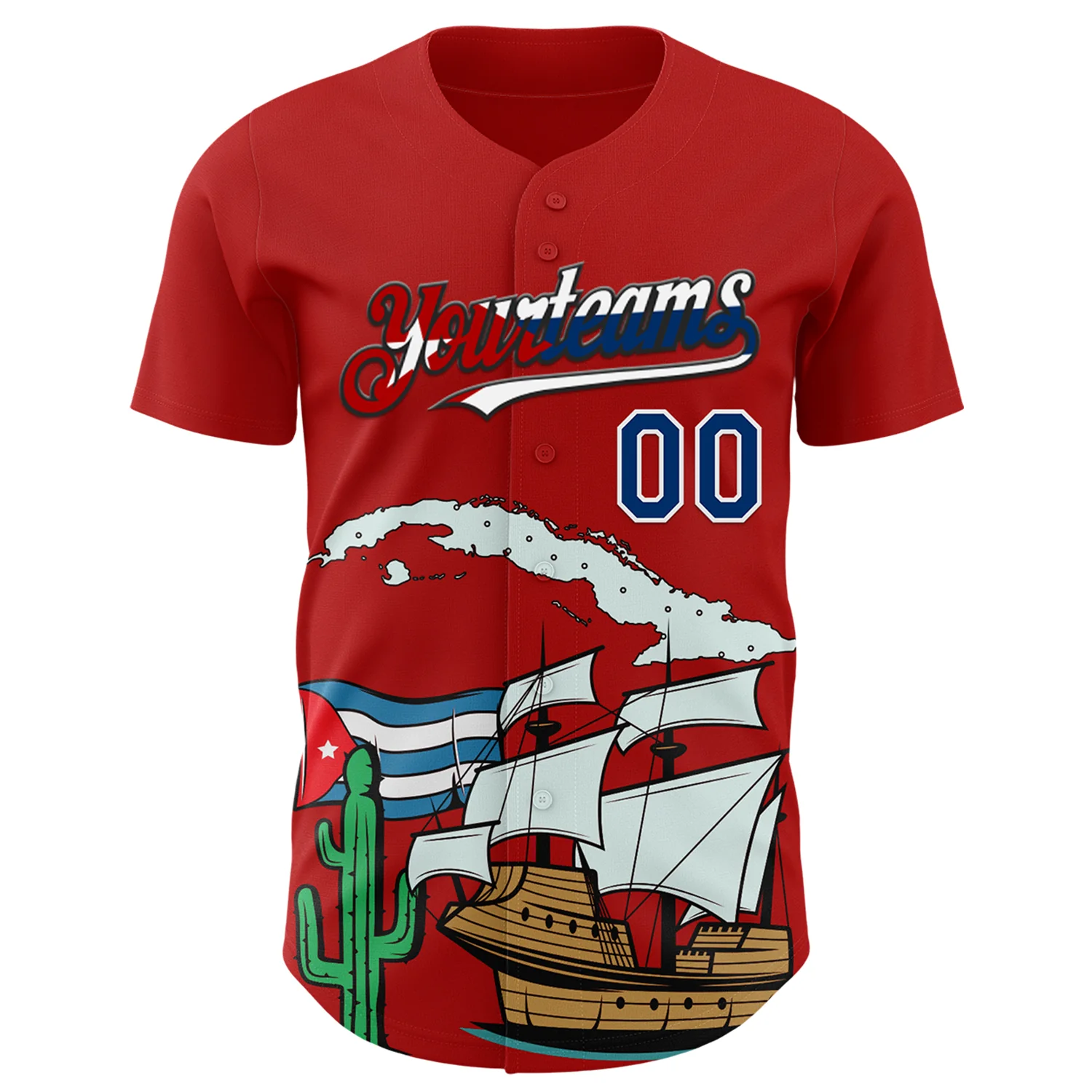 Custom Red US Navy Blue White Cuban Flag-Black 3D Cuba Authentic Baseball Jersey - Image 2