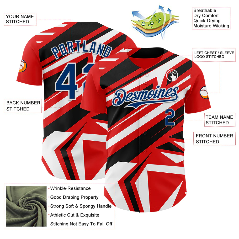 Custom Red USA Navy Blue White-Black Car Racing Formula Auto Motorsport Authentic Baseball Jersey - Image 3