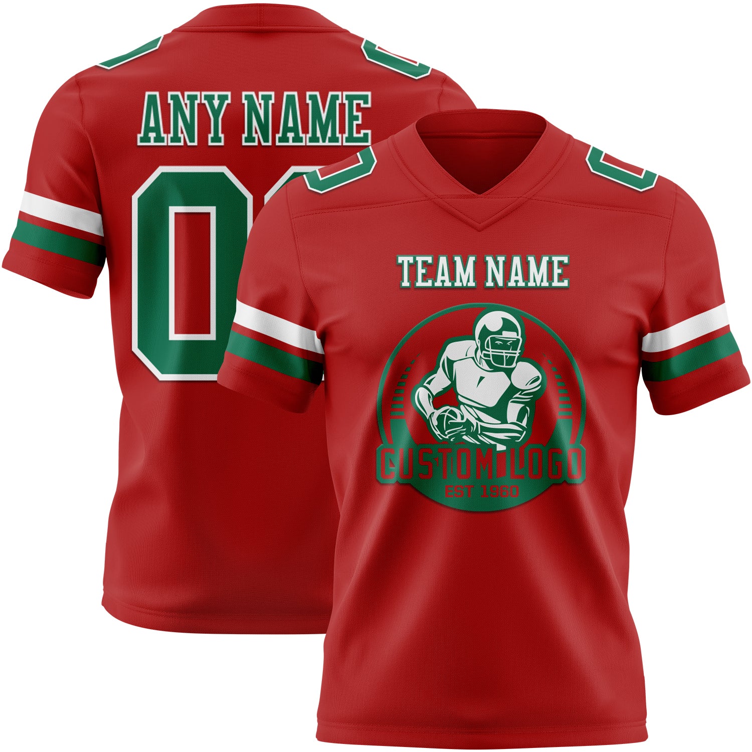 Custom Red Kelly Green-White Authentic Football Jersey - Image 2