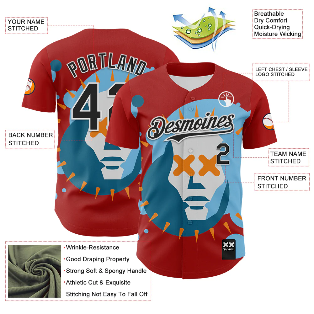 Custom Red Black-White 3D Revzzz Dae Authentic Baseball Jersey - Image 3