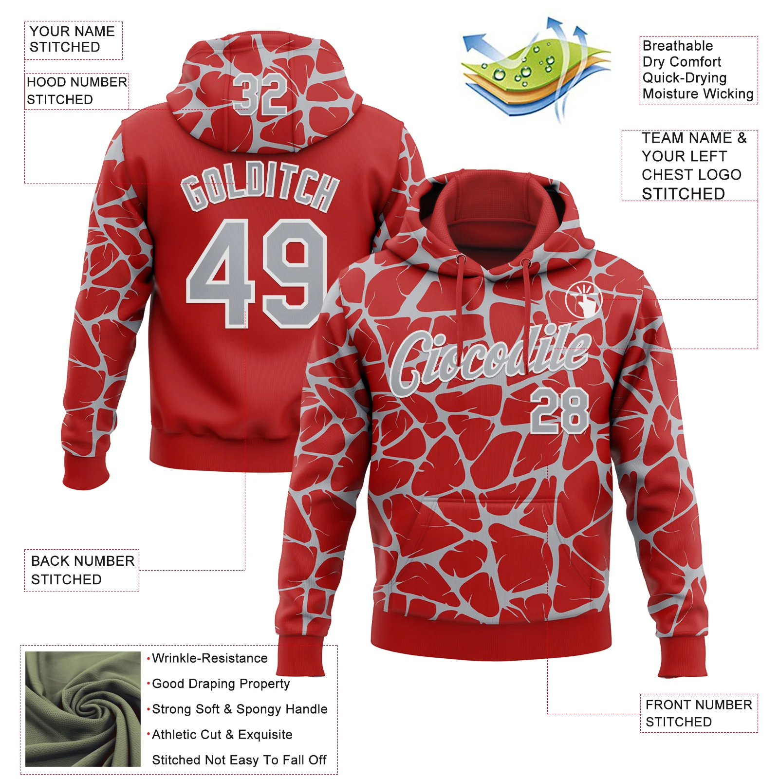 Custom Stitched Red Gray-White Abstract Network Pattern Sports Pullover Sweatshirt Hoodie - Image 4