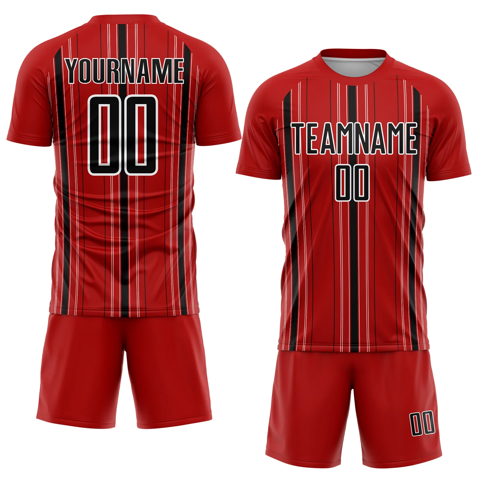 Custom Red Black-White Stripe Sublimation Soccer Uniform Jersey - Image 2