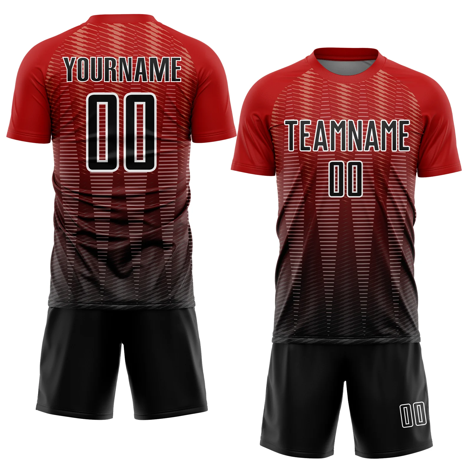 Custom Red Black-White Gradient Line Sublimation Soccer Uniform Jersey - Image 2