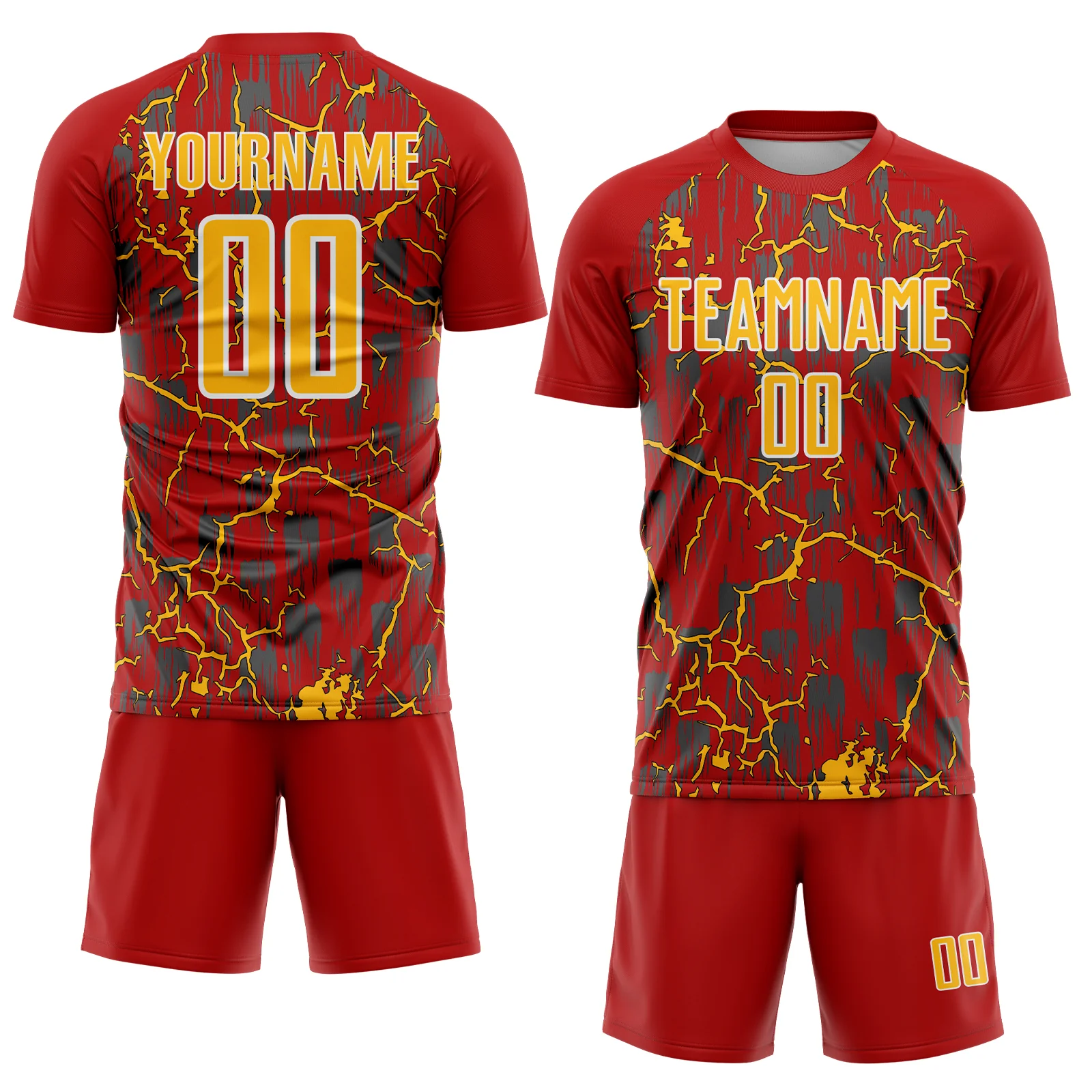 Custom Red Gold-White Lightning Sublimation Soccer Uniform Jersey - Image 2