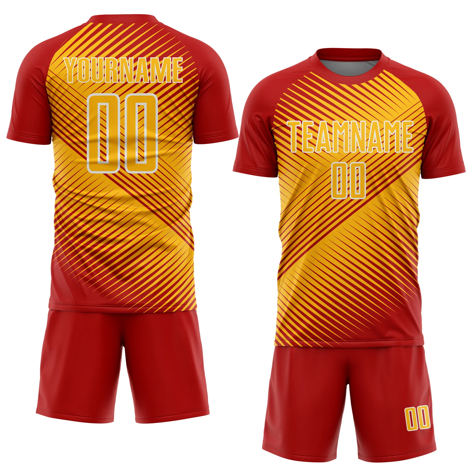 Custom Red Gold-White Line Sublimation Soccer Uniform Jersey - Image 2