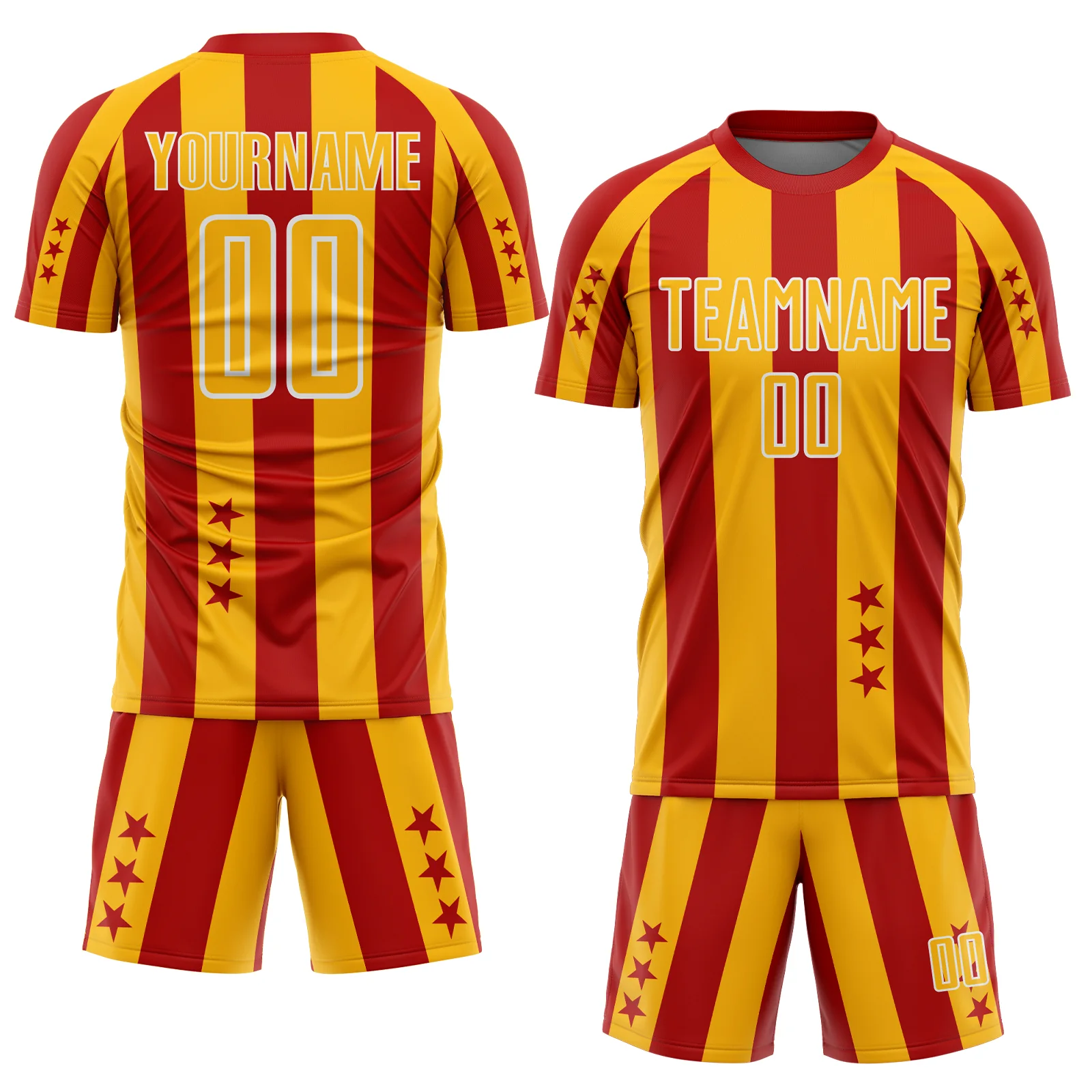 Custom Red Gold-White Stars And Stripes Sports Sublimation Soccer Uniform Jersey - Image 2