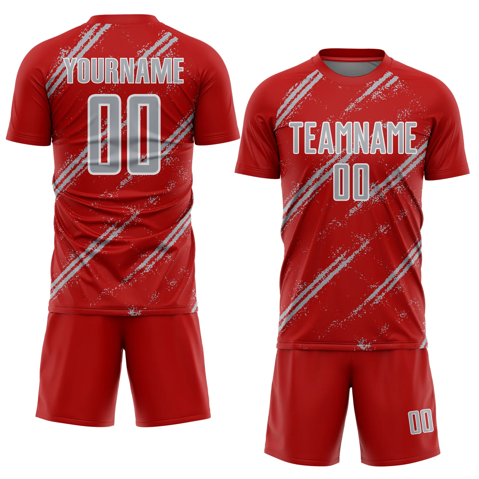 Custom Red Gray-White Abstract Fragment Art Splash Sublimation Soccer Uniform Jersey - Image 2
