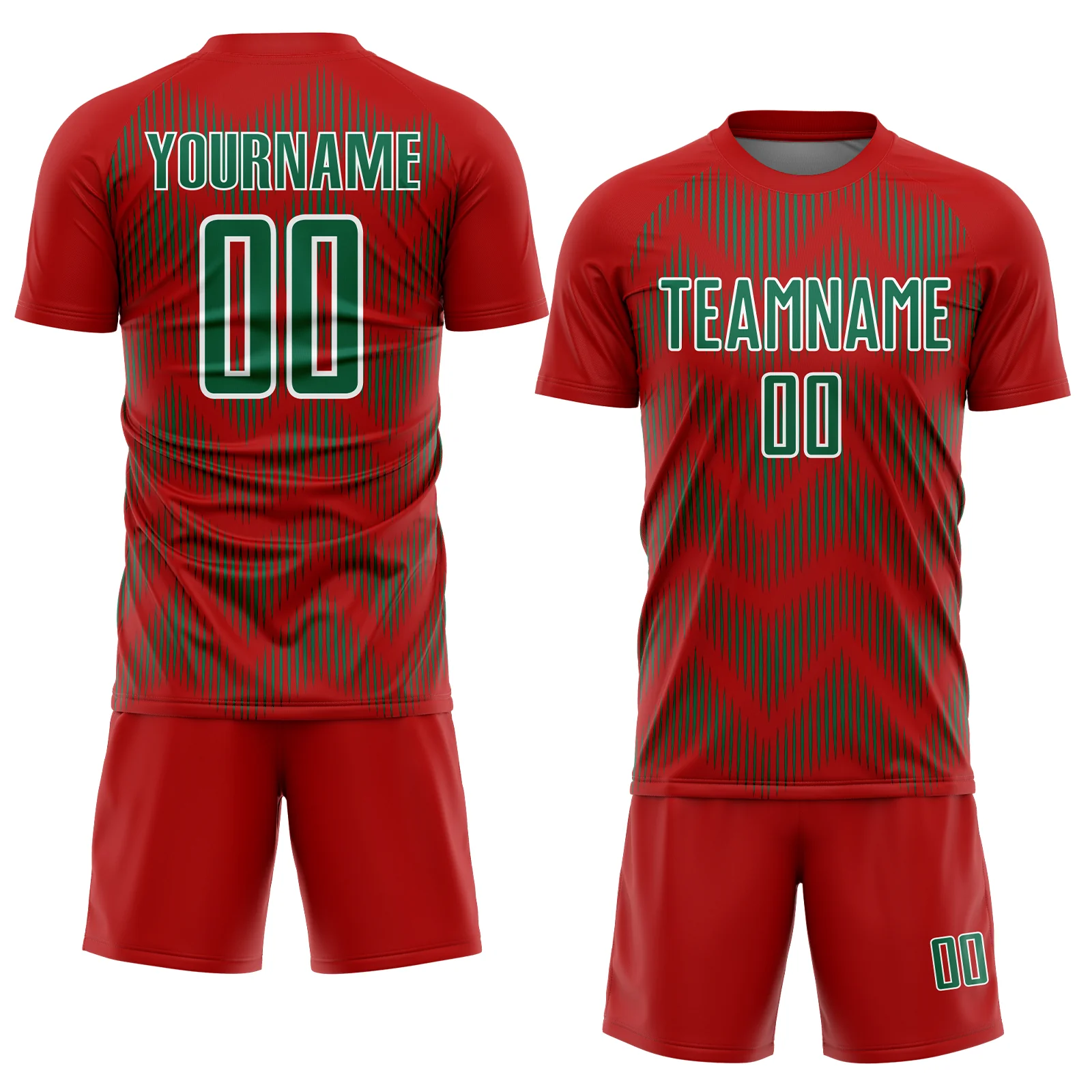 Custom Red Kelly Green-White Line Sublimation Soccer Uniform Jersey - Image 2