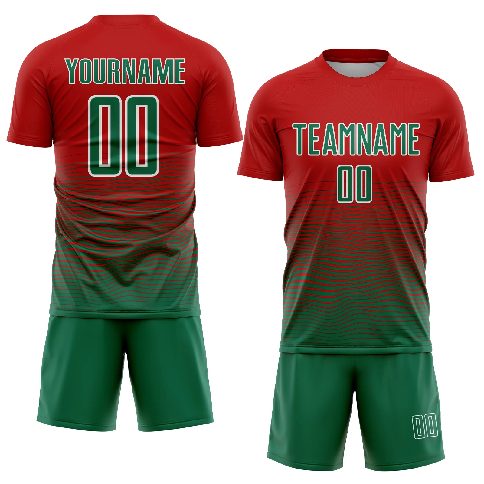 Custom Red Kelly Green-White Gradient Line Sublimation Soccer Uniform Jersey - Image 2