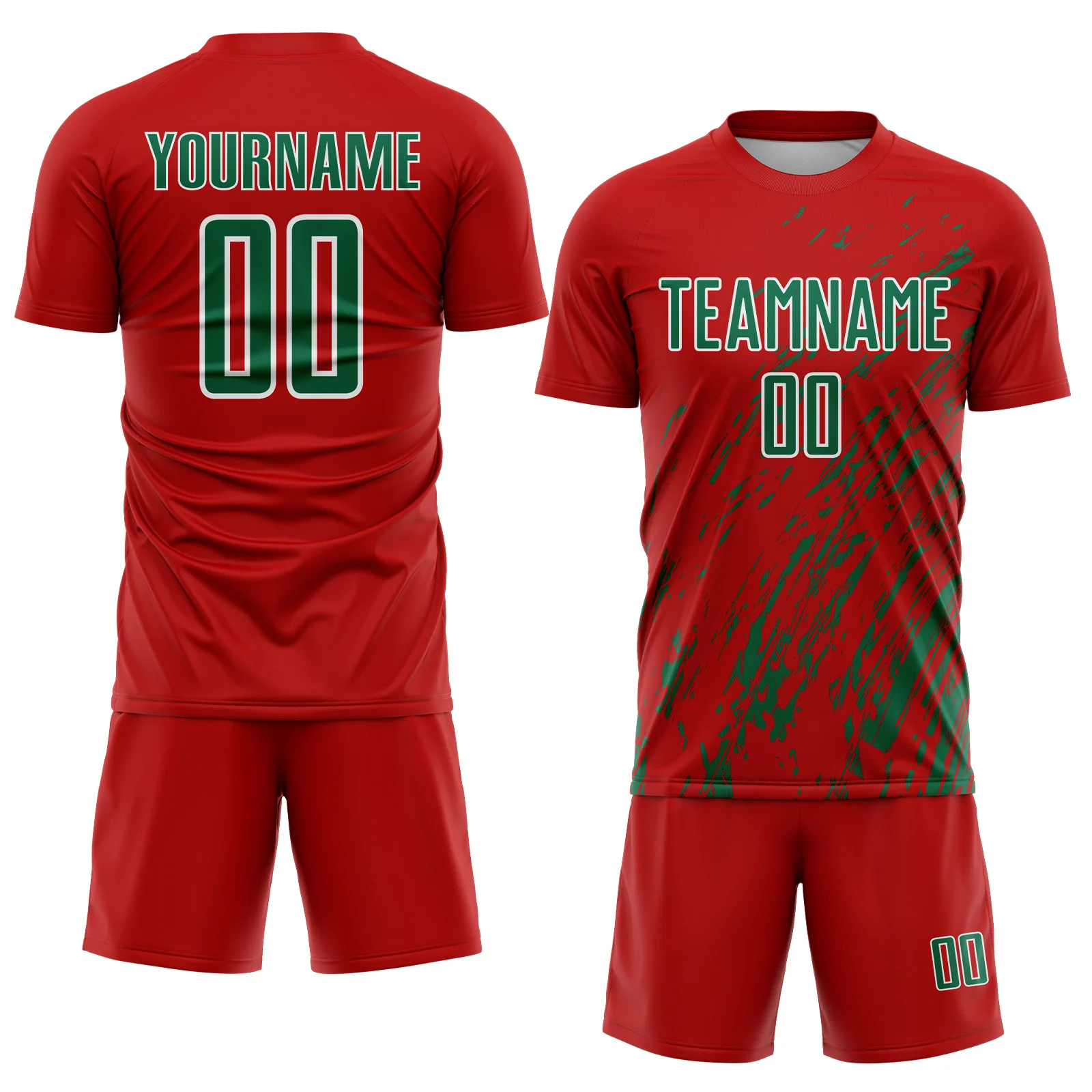 Custom Red Kelly Green-White Splash Sublimation Soccer Uniform Jersey - Image 2