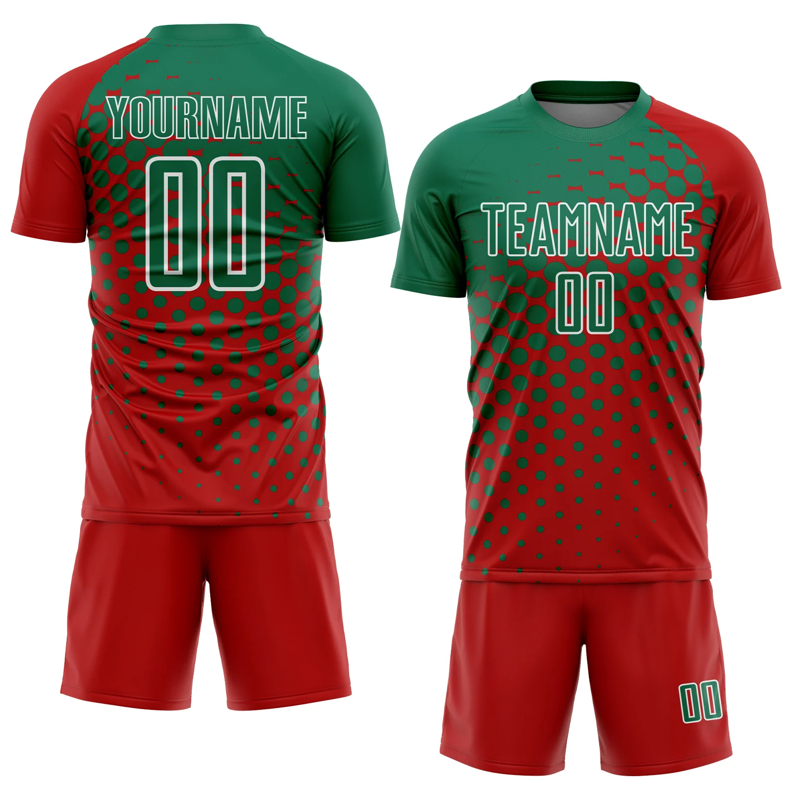 Custom Red Kelly Green-White Modern Polka Dot Sublimation Soccer Uniform Jersey - Image 2