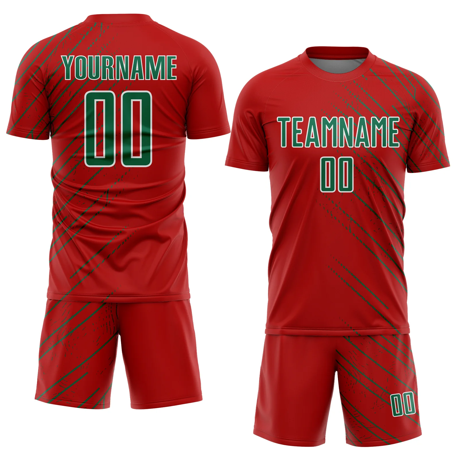Custom Red Kelly Green-White Lines Sports Sublimation Soccer Uniform Jersey - Image 2