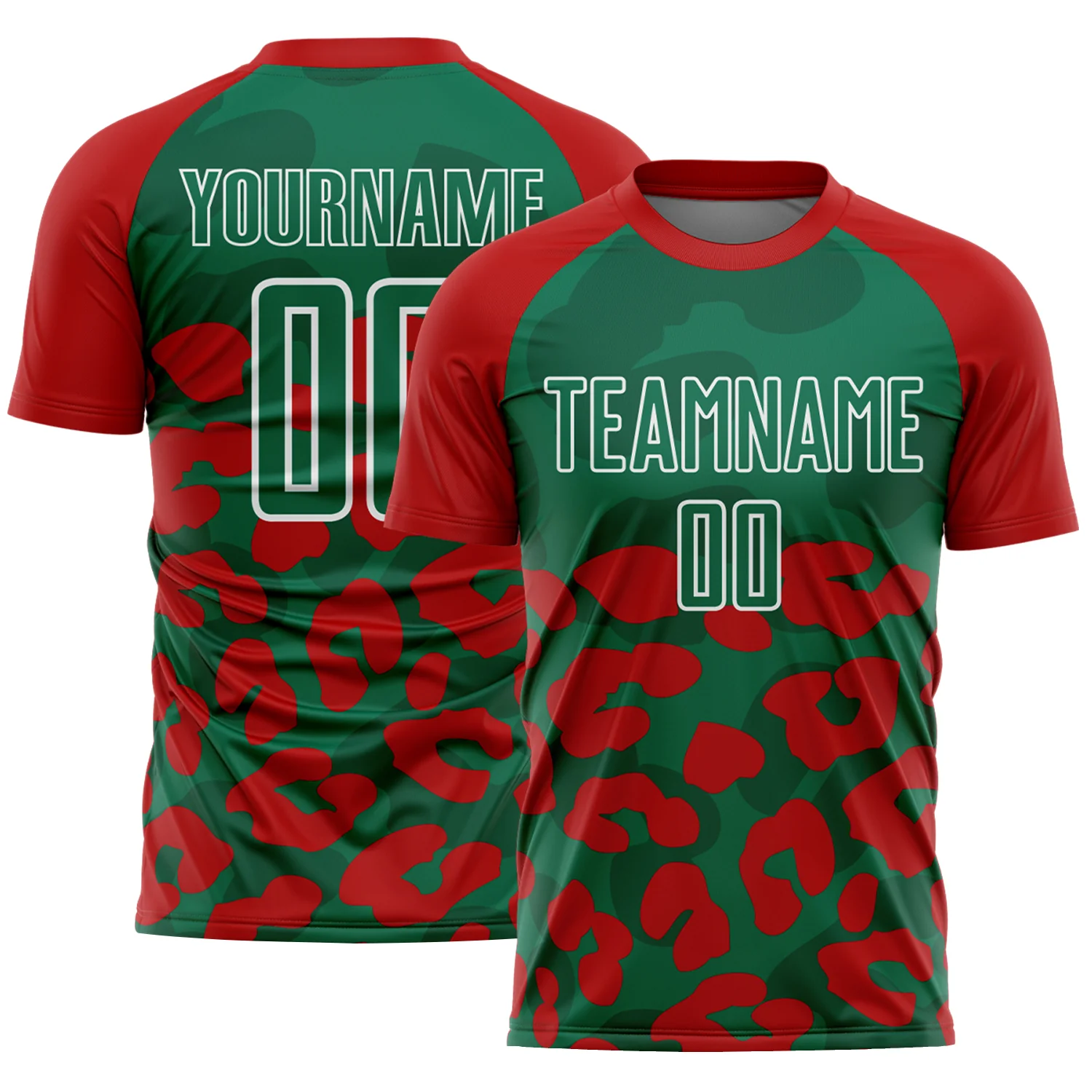 Custom Red Kelly Green-White Animal Leopard Print Sports Sublimation Soccer Uniform Jersey