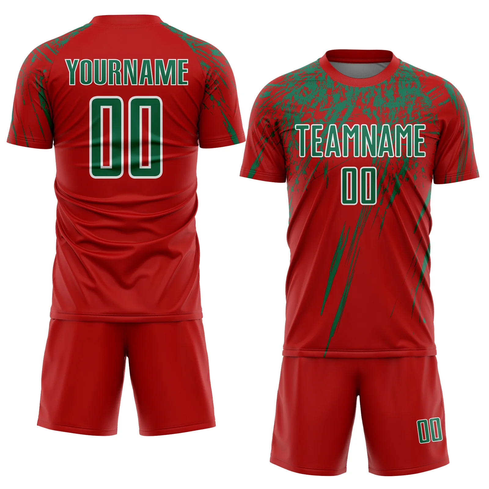 Custom Red Kelly Green-White Splash Sports Sublimation Soccer Uniform Jersey - Image 2